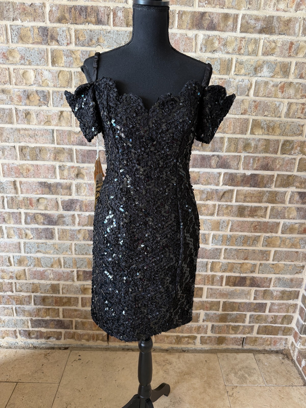 Karen Lucas for Niki Dead Stock Vintage sequin 90’s cocktail dress black ILGWU