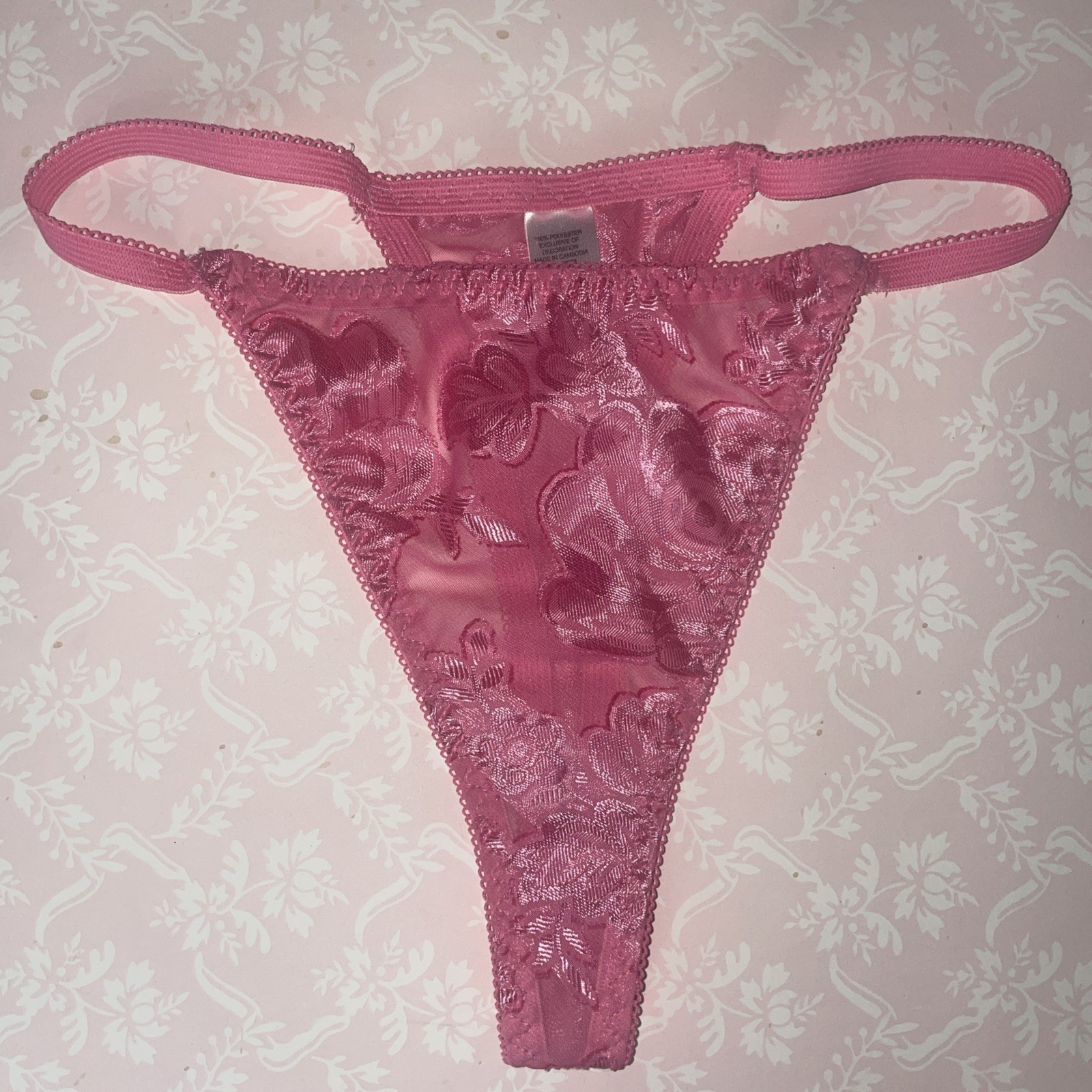 Thong String Bikini O/S Woman’s Panties Underwear BURNOUT Pink Semi Sheer
