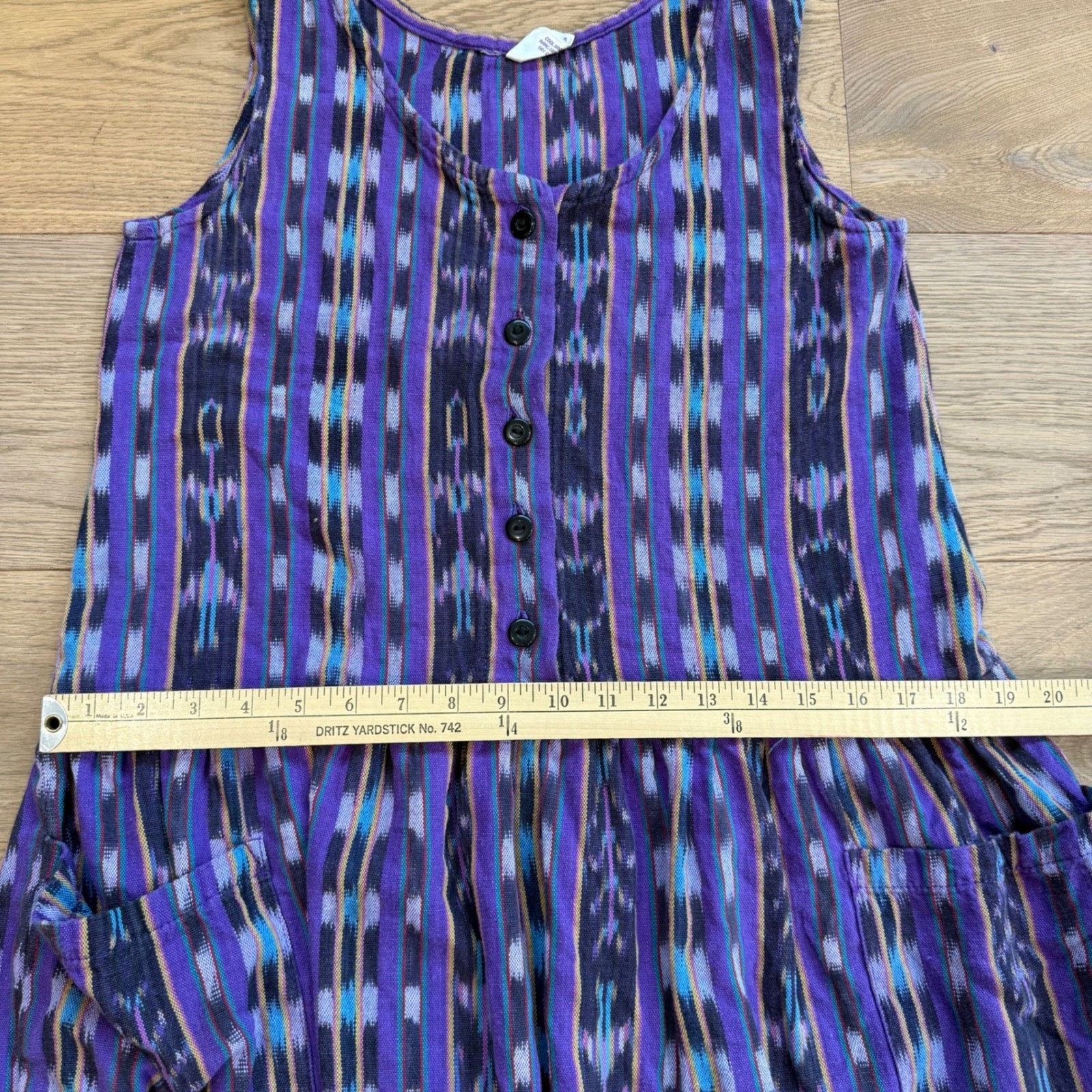 Love Tent Imports Vintage Purple Ikat Woven Cotton Dress Sleeveless Boho Small