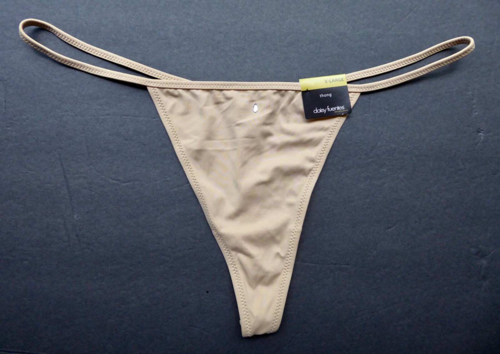 Daisy Fuentes Satiny String Thong Panties Silky Smooth Rhinestone Beige XL NWT