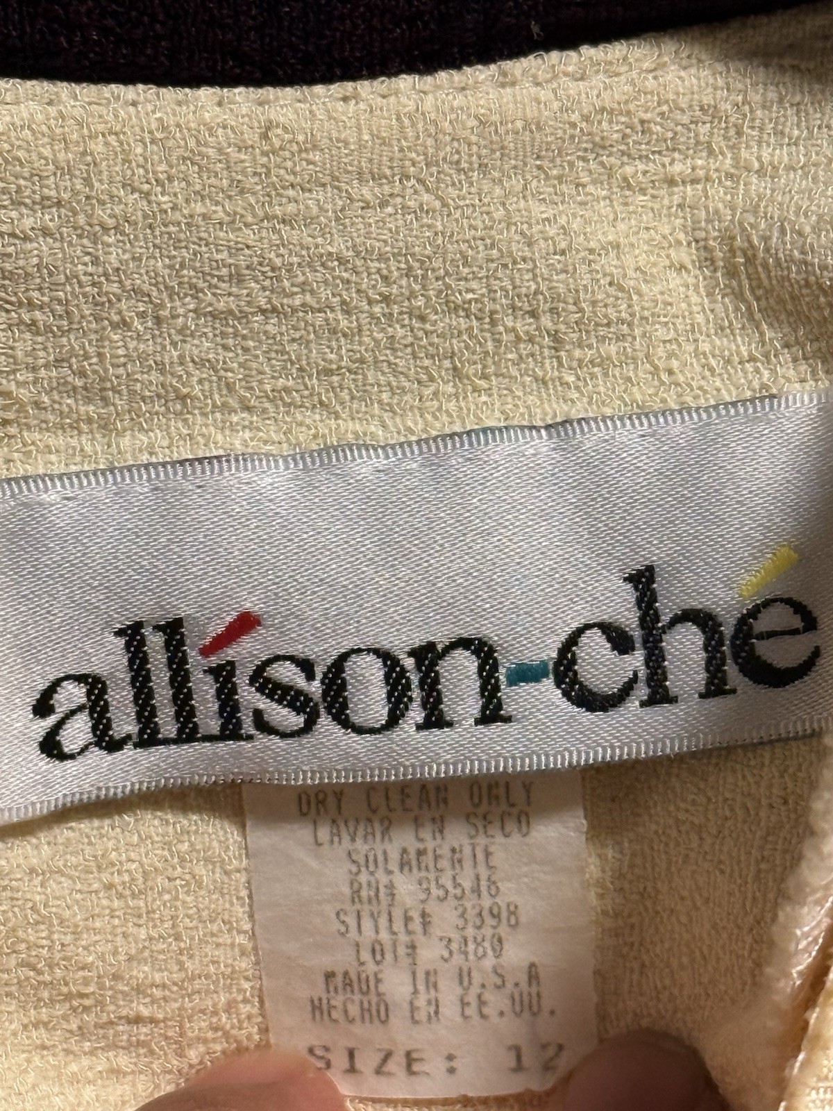 VTG allison-che Creamy Yellow with Black Embroidered Short Sleeve Blazer size12