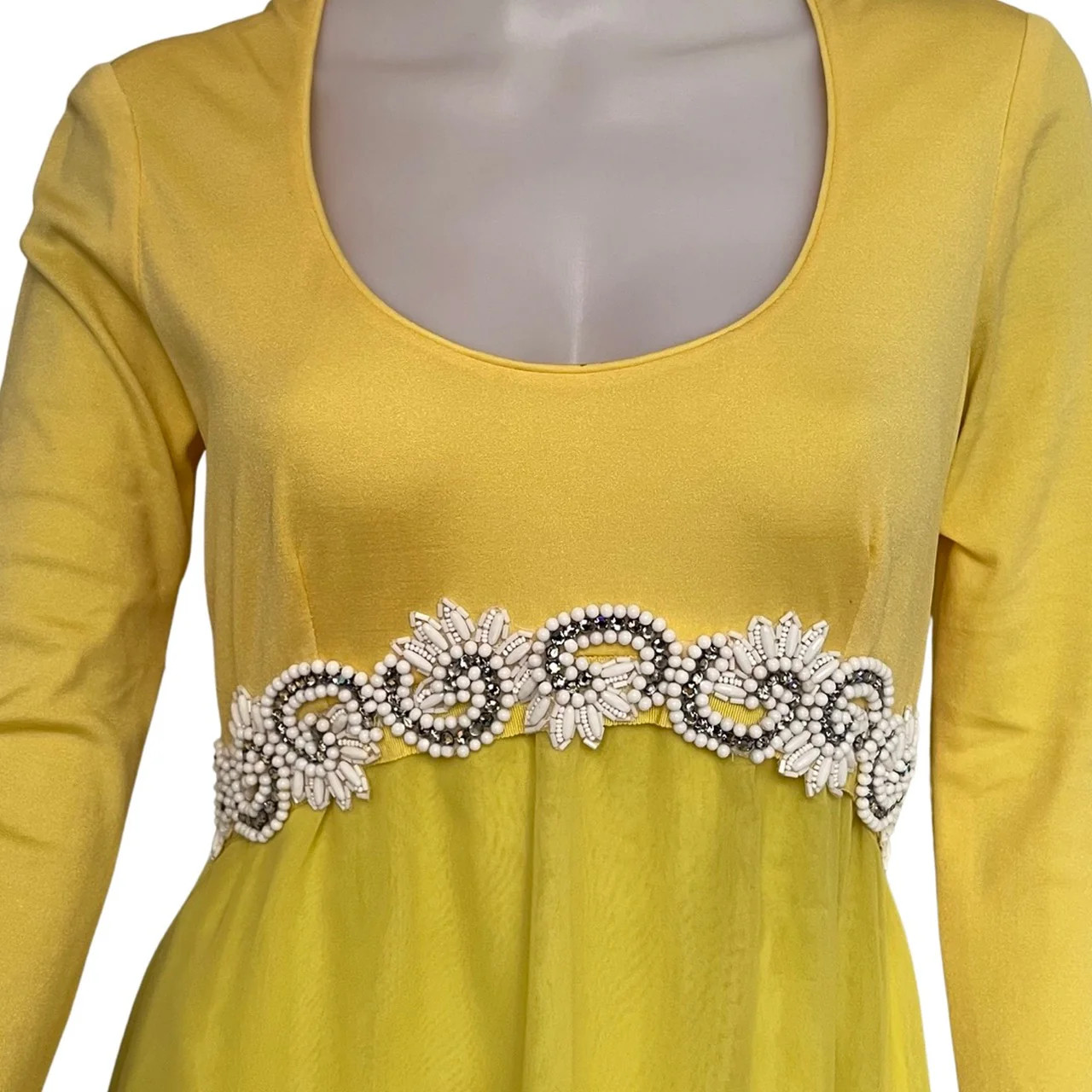Rare LILLIE RUBIN COLLECTION 700 Yellow Jersey Knit Beaded Maxi Dress Sz S