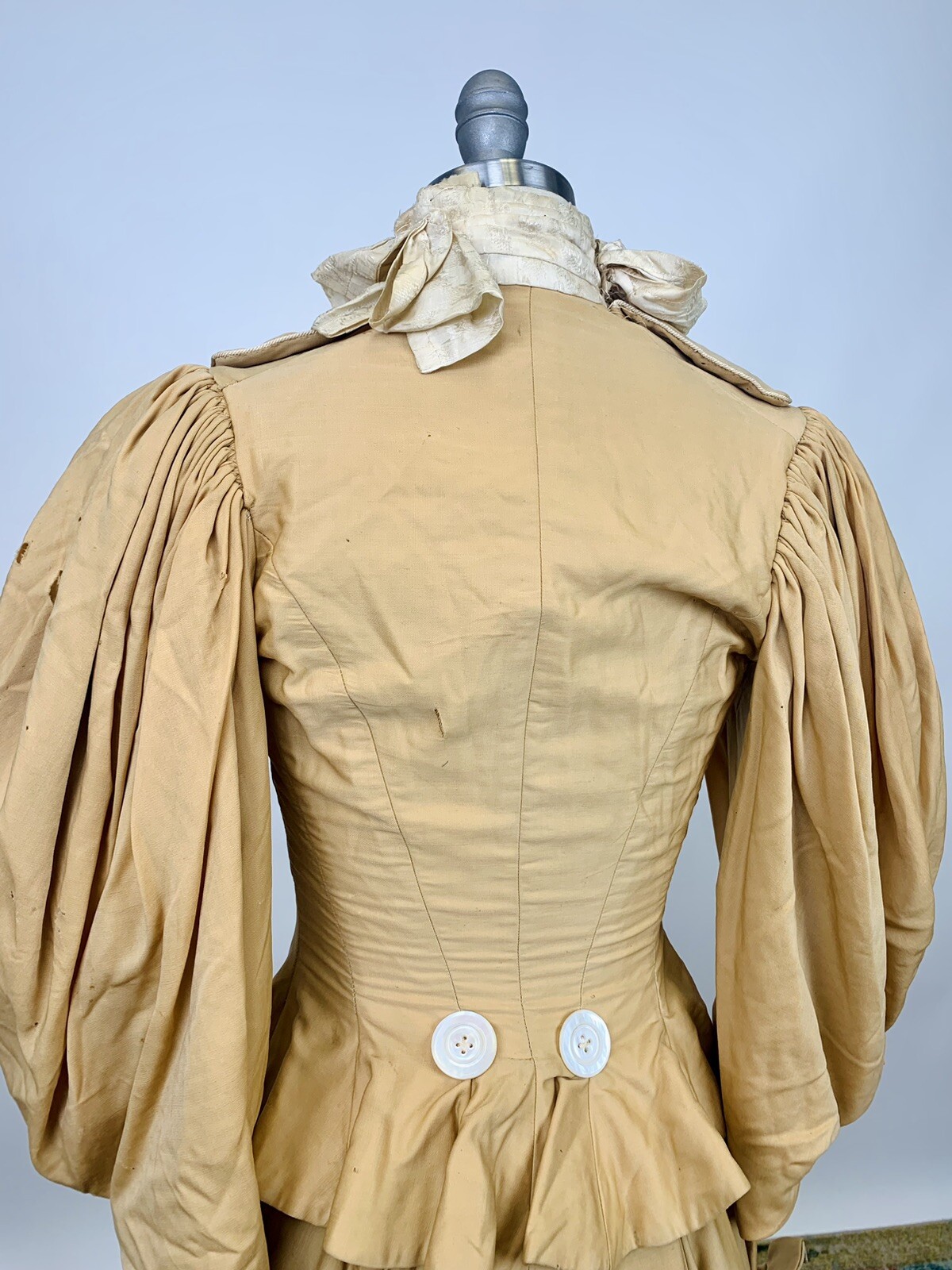 Antique Victorian 1890s Bodice & Skirt Set Tan Silk Leg of Mutton Sleeve AS IS