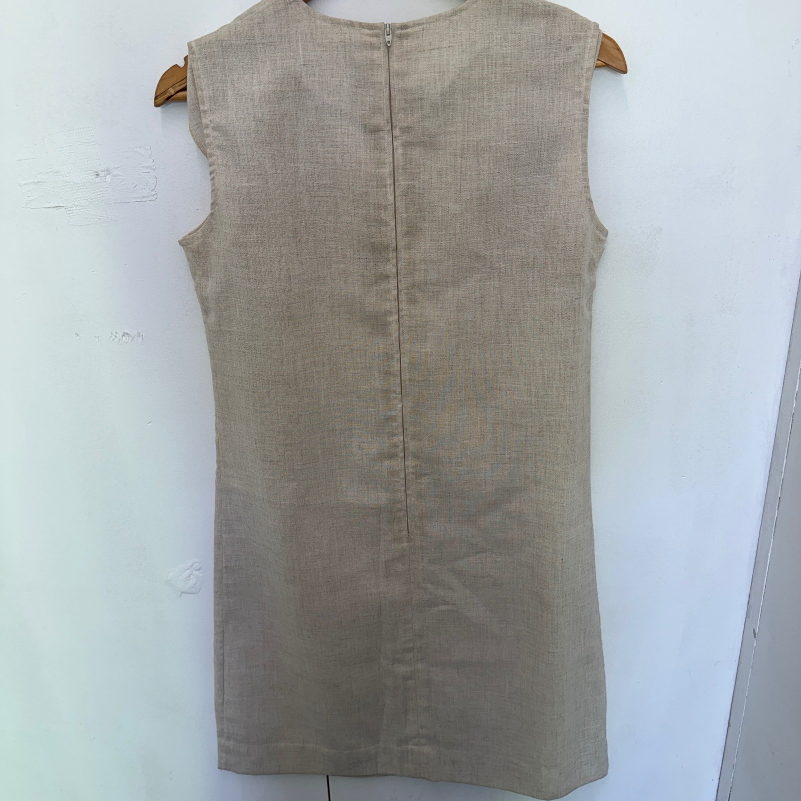 Vintage Cos Cob Womens Beige Sleeveless Shift Dress Mod Button Detail Size 12
