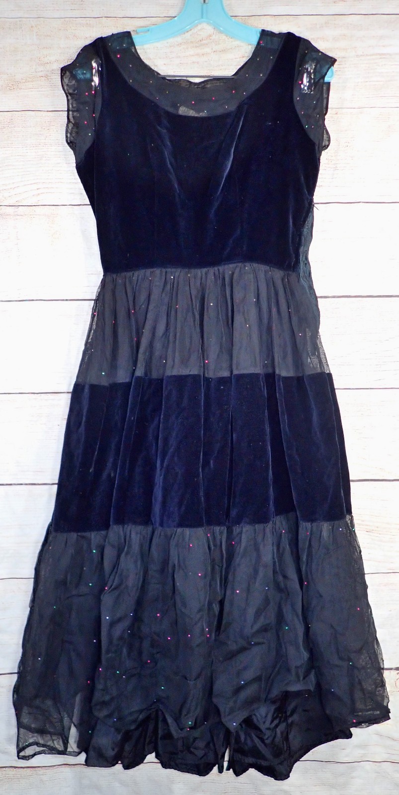 Vintage 50s Shirley Lee Junior Petite Velvet Rhinestone Cocktail Dress Size 13