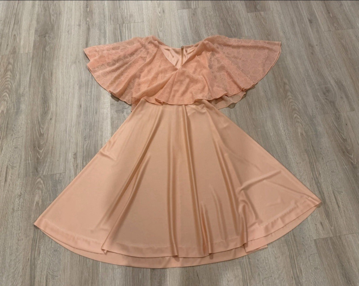 Vintage 70’s Peach Lace Cape Dress Midi Small