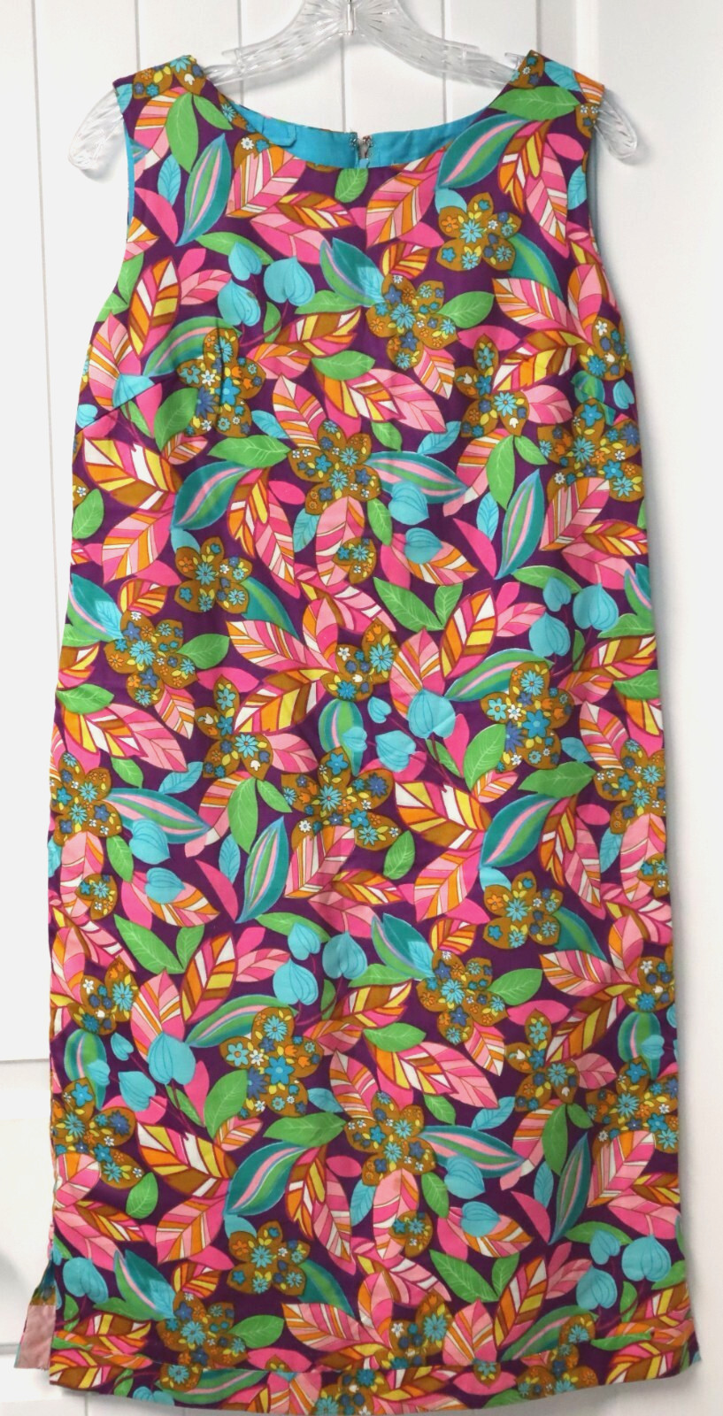 Vintage 60s SCREEN PRINTED Japanese Cotton Multicolor Floral Dress size 12 Japan