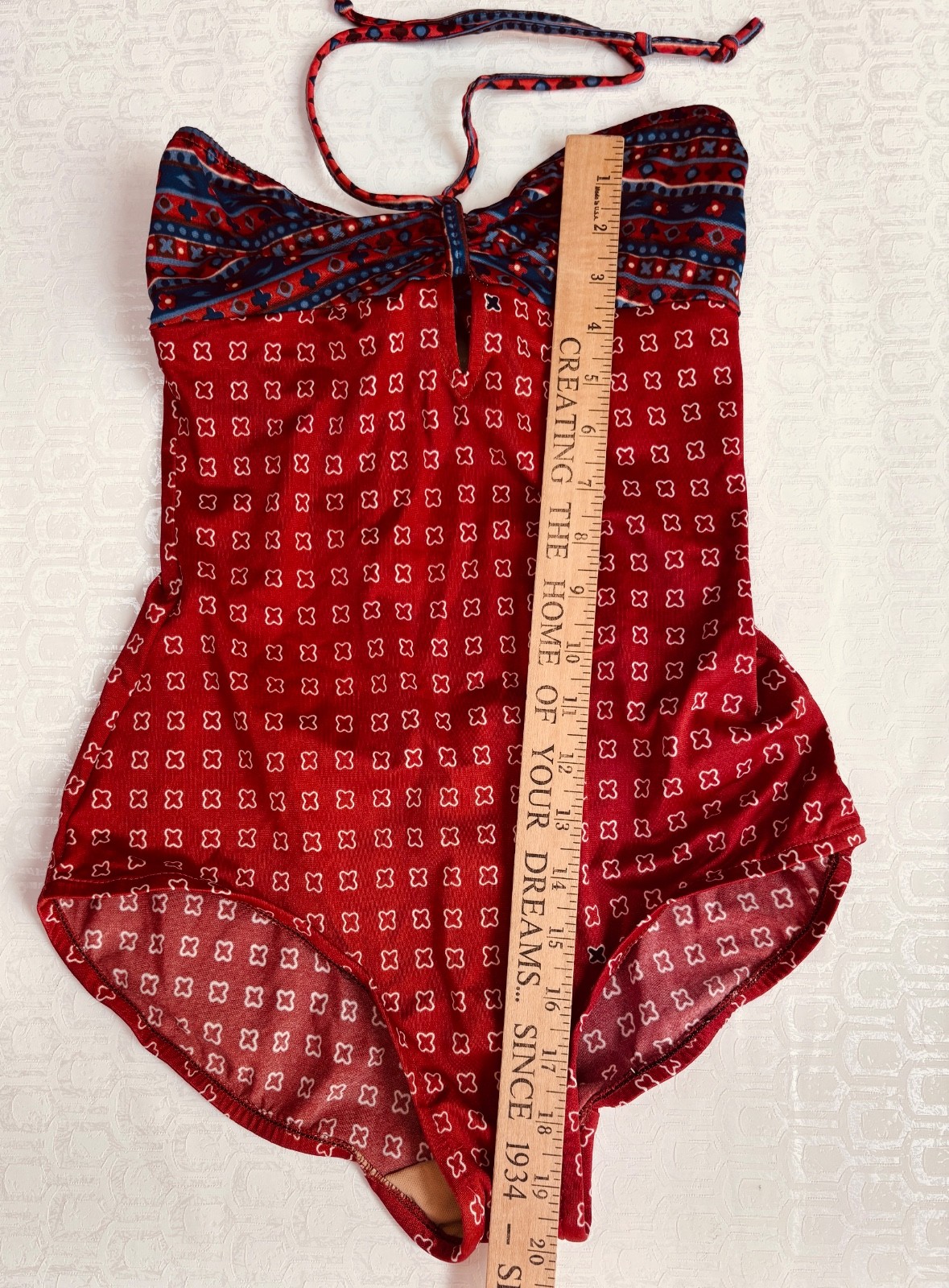 VTG 70’S DISCO BOMBSHELL COLE TERRACOTTA RED&BLUE RUCHED ONE PIECE SWIMSUIT*XS/S
