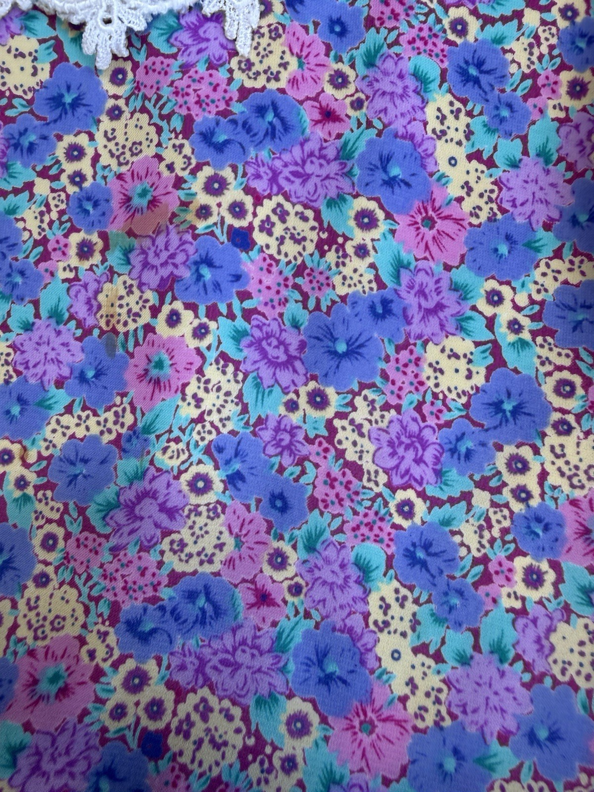 Vintage 80s JT Dress Floral Prairie Dress Lace Collar Purple Sz 6 Cinched Waist