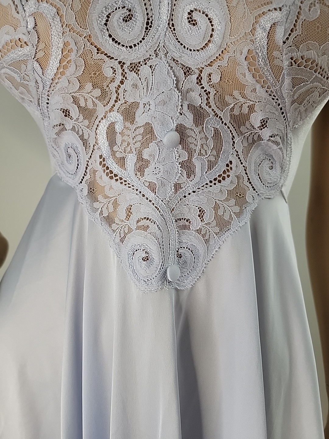 Vintage Olga Light Blue 100% Nylon Nightgown Lace Detail Style 92770 Size Small