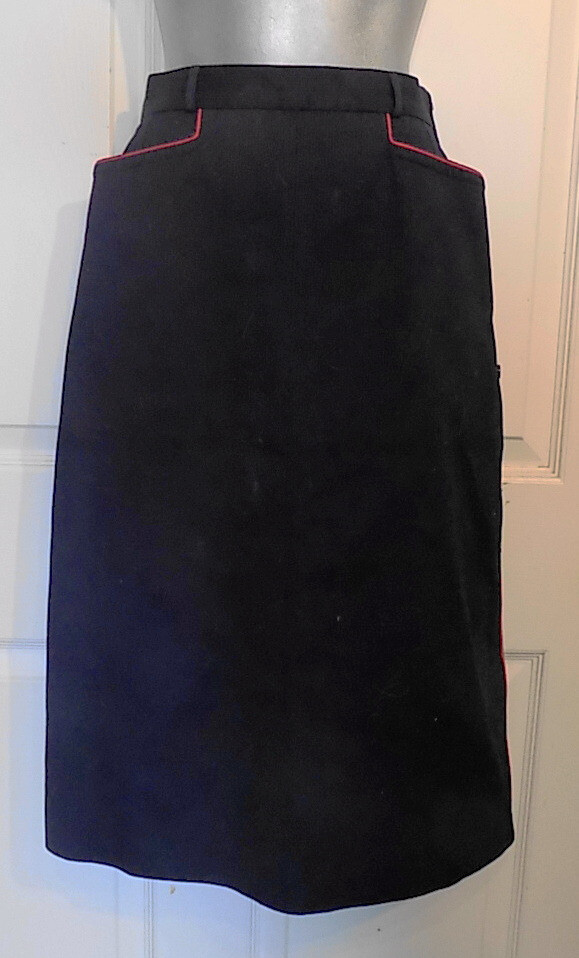 Vintage Navy Blue Straight Skirt Red Trim Guy LaRouche Diffusion Paris W25 SZ 8