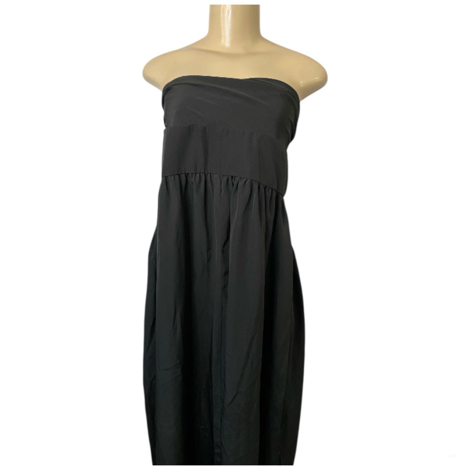 VTG 80s Black Satin Gown Multifunctional Dress & Skirt Sz M Retro Goth Grunge