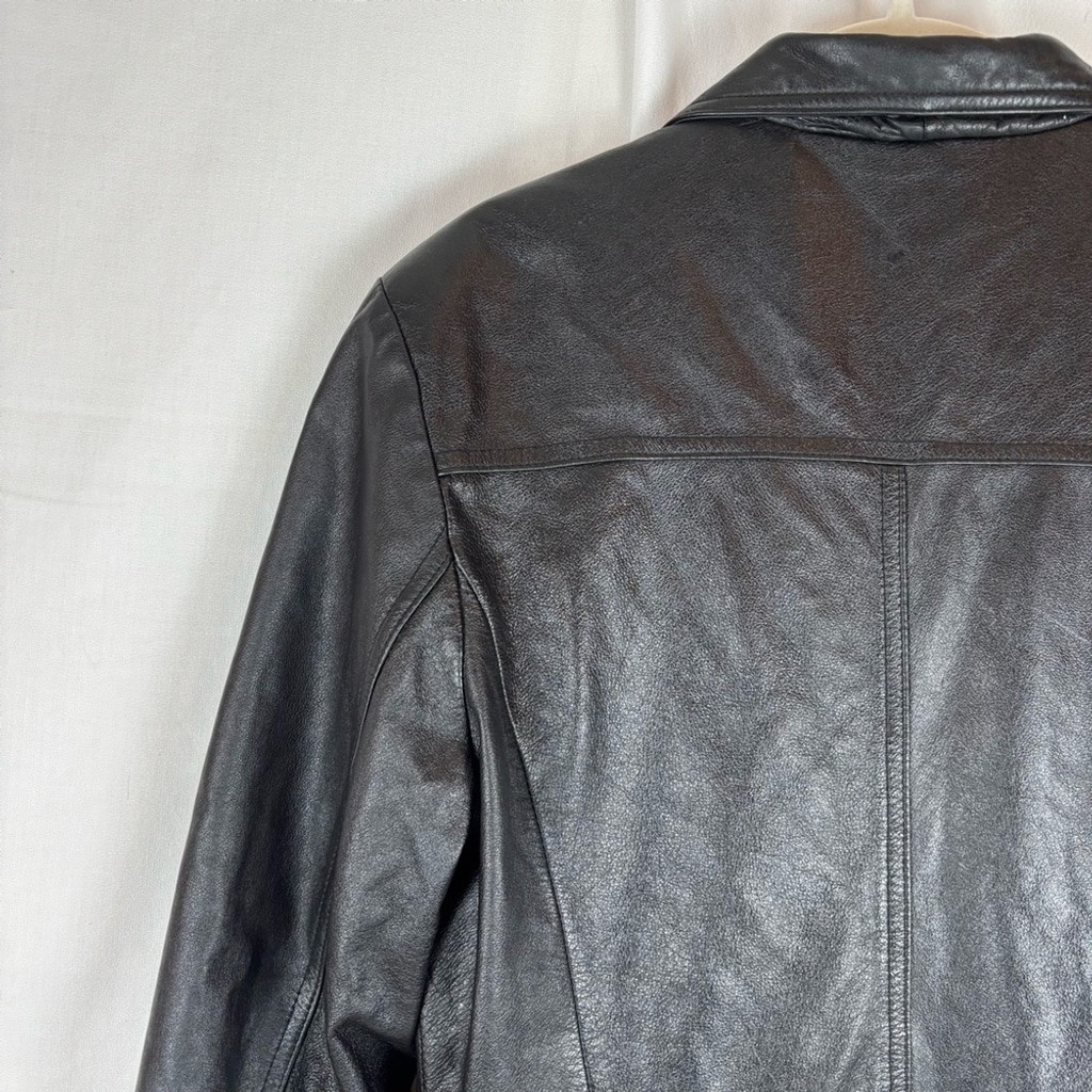 Vintage Maxima Black Leather Jacket Classic Style Hip 2 Pockets Length size L