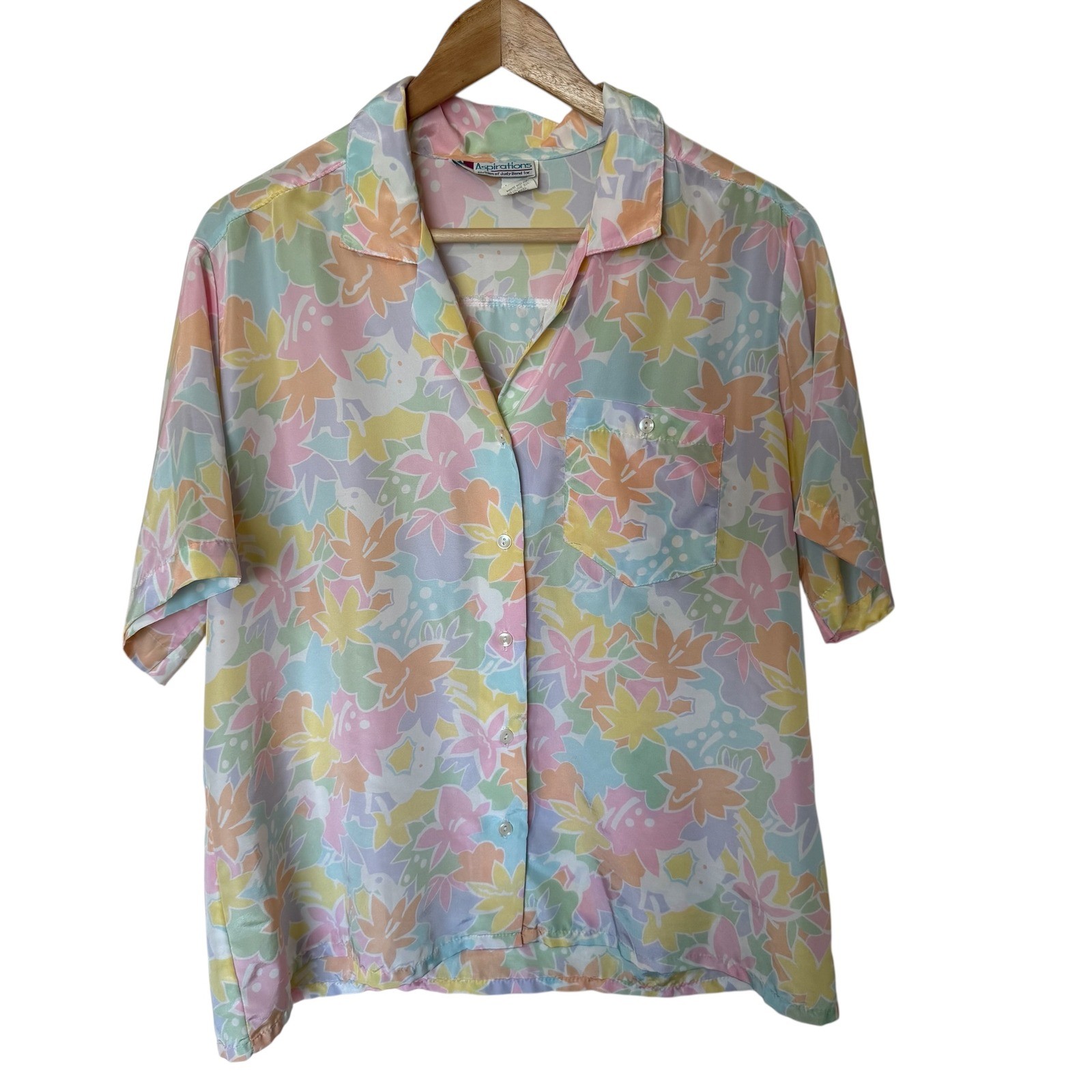 Aspirations Judy Bond Shirt Womens 18 Pastel Floral Vintage 80s Short Sleeve