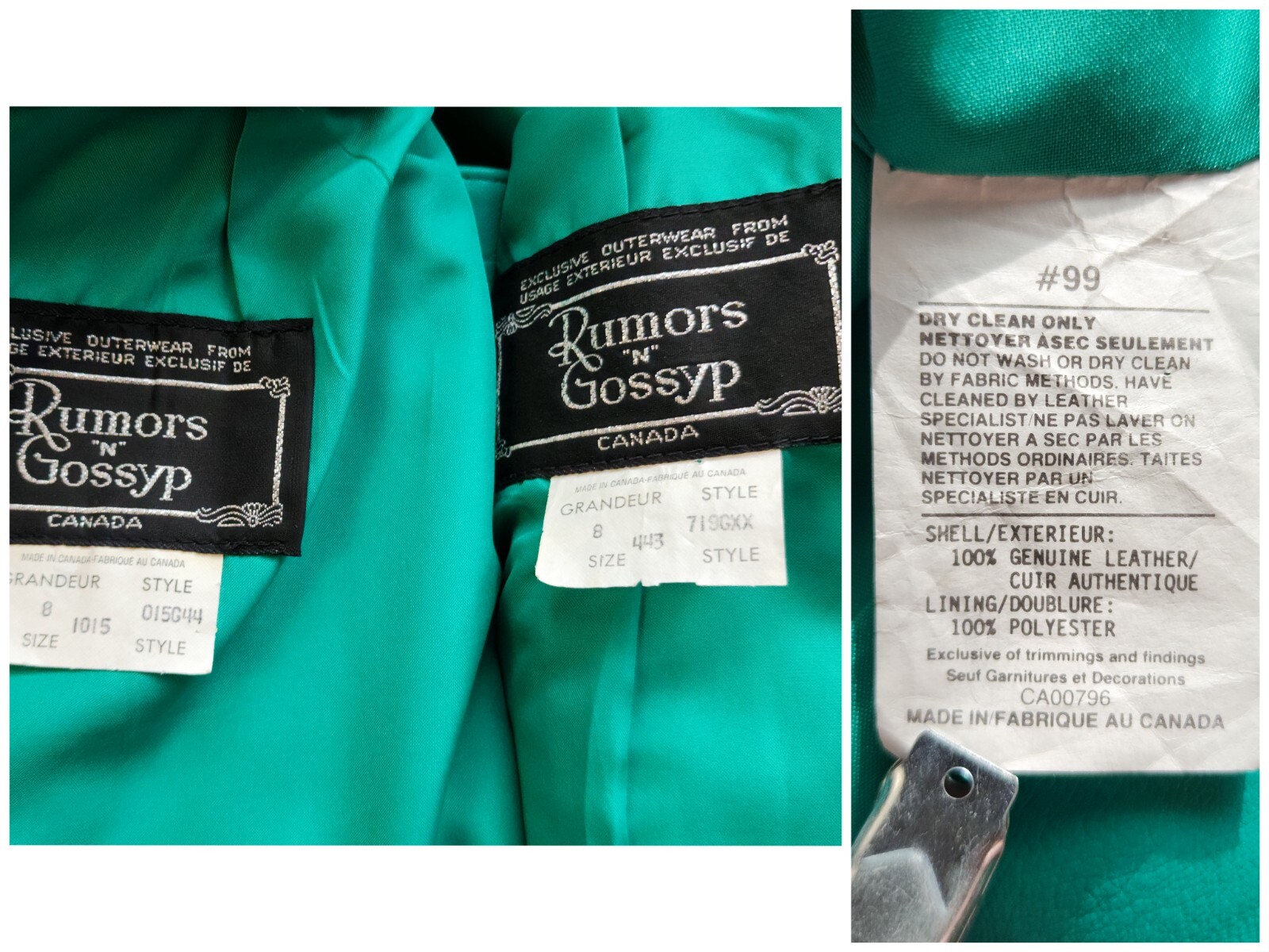 Vtg 80s Rumors n Gossip 2pc Leather Blazer & Skirt Suit Set aquamarine S/M