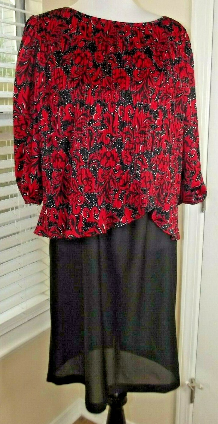 Vintage GOOD TIMES DRESS Sz 13/14 Red/Black Accordion Pleat Top MADE IN USA 80s