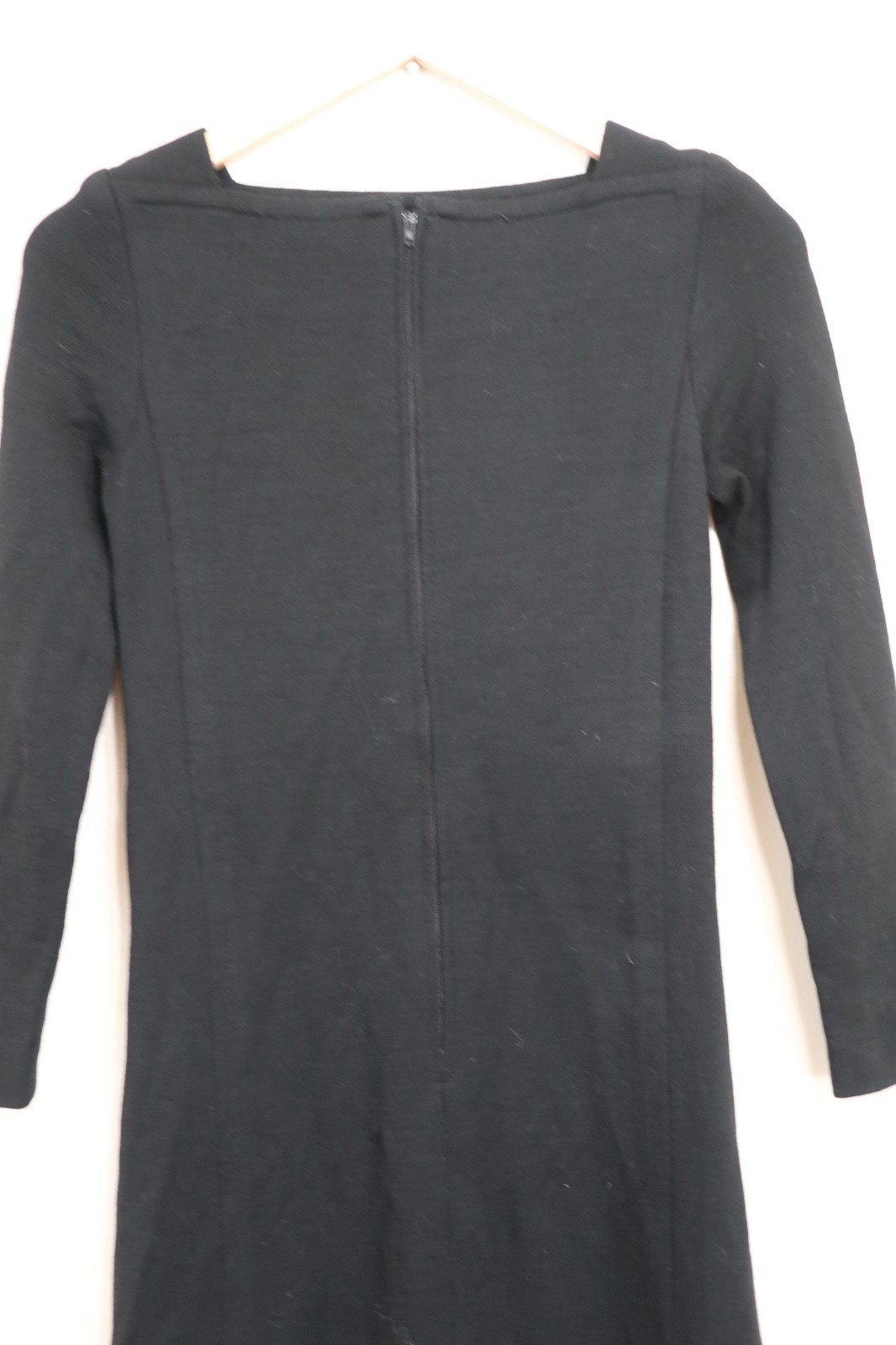 60s Vintage Black Knit Jersey Square Neck Long Sleeve Slim Shift Dress Women XS