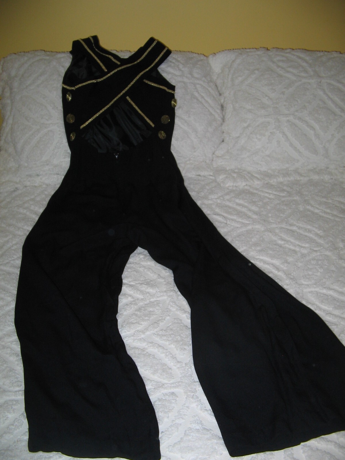 VINTAGE BLACK JUMPSUIT NAUTICAL GOLD BRAID & BUTTONS SZ 4 MISS ASHLEE SEXY