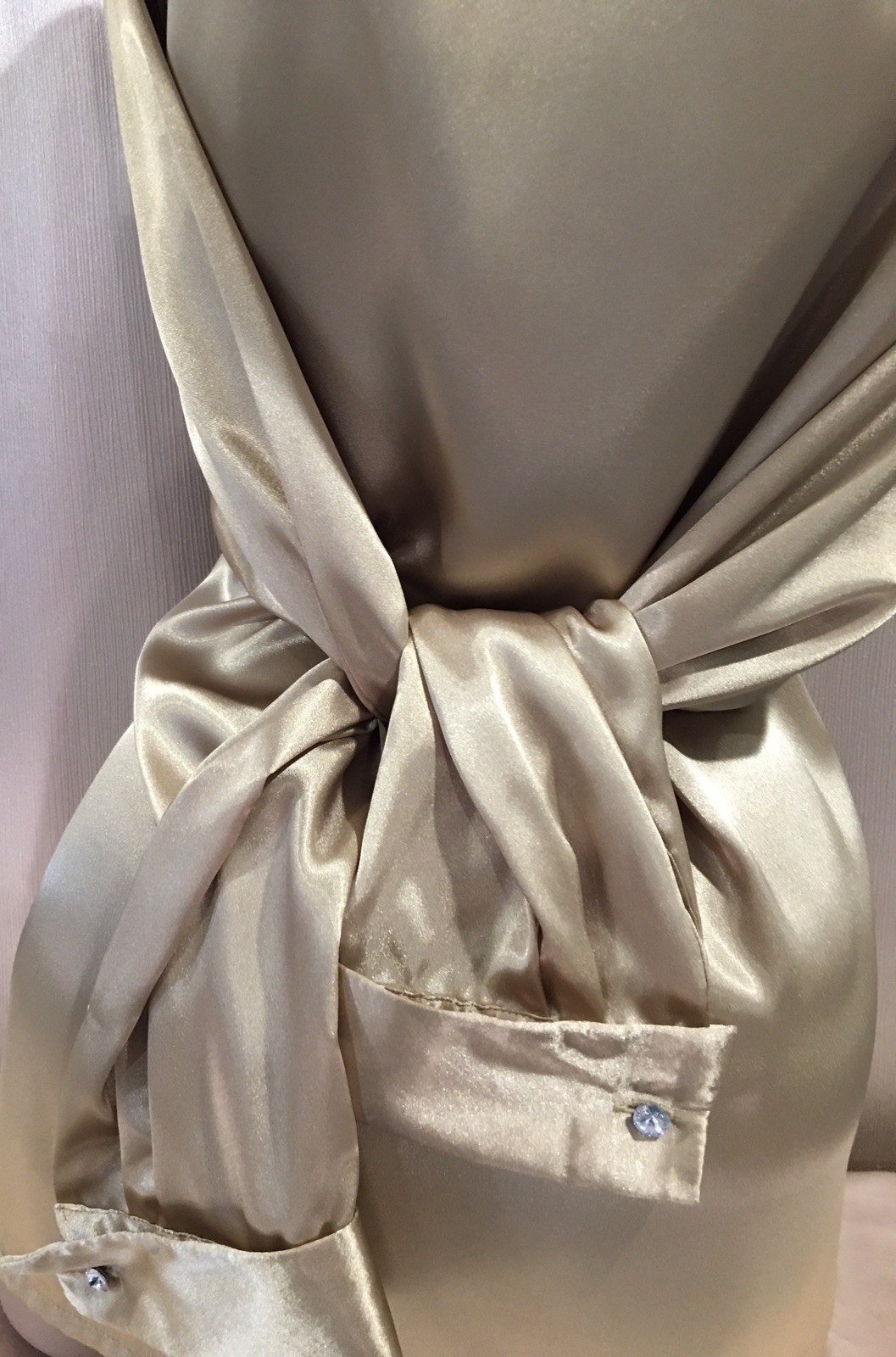 Vtg Gold Satin French Cuff Link Crystal Button Blouse Shirt Top 2X Bust 46 48