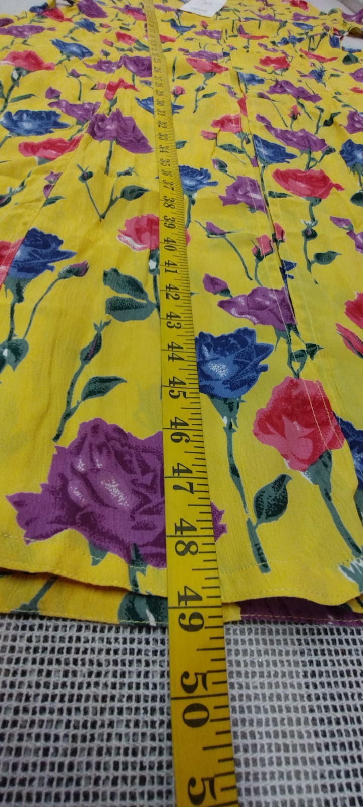 1990s Roses Long Dress Yellow Multicolor Print Purple Rose Country Chic Med New