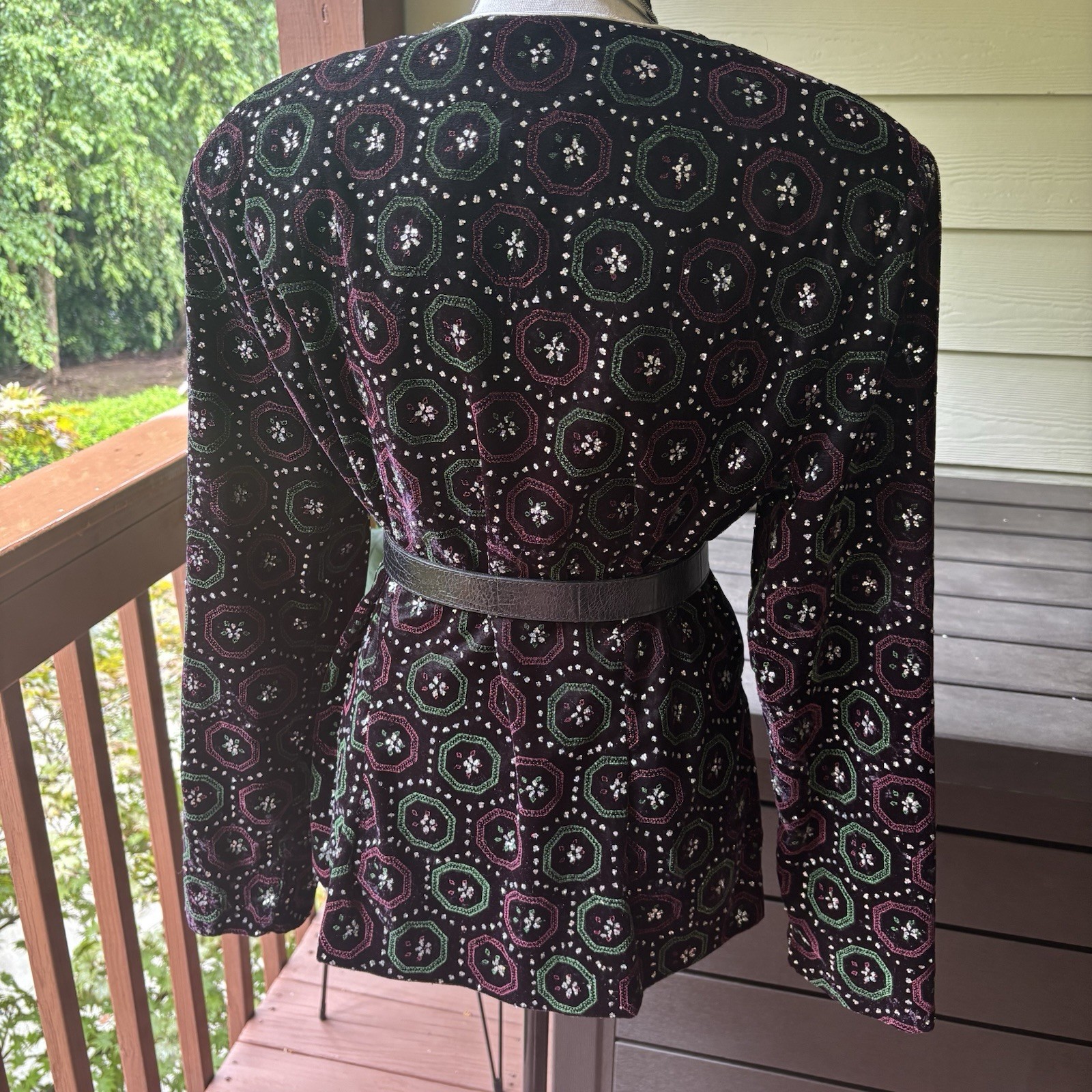 VTG 80s 90s Ellen Ashley Velvet Glitter Embellished Jacket Cardigan Size 8