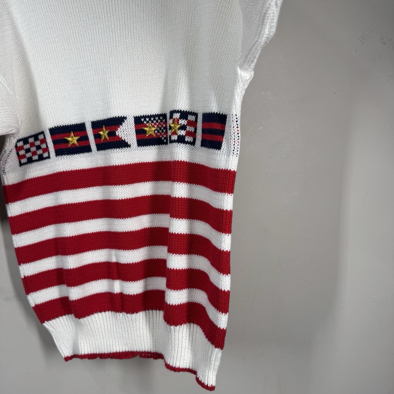 Sweater Loft Vtg Short Sleeve Nautical Preppy Knit Flags Cotton USA Sz S NWOT