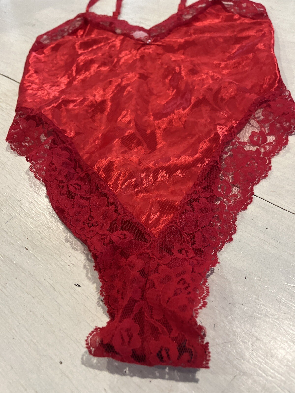 Intimate Moods body suit Women’s M Red vintage lingerie lace trim Romantic