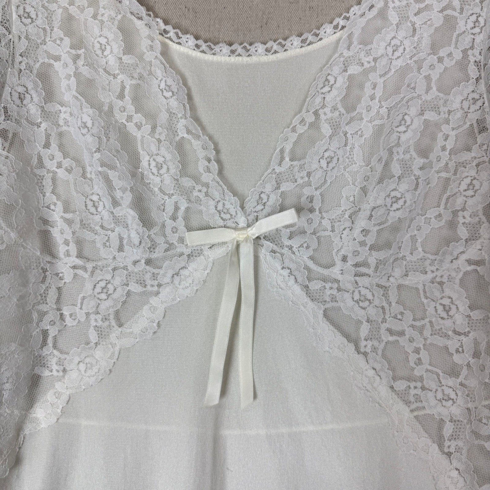 Vintage Glencraft Lingerie White Lace Nightgown ILGWU Union Made L Fairycore