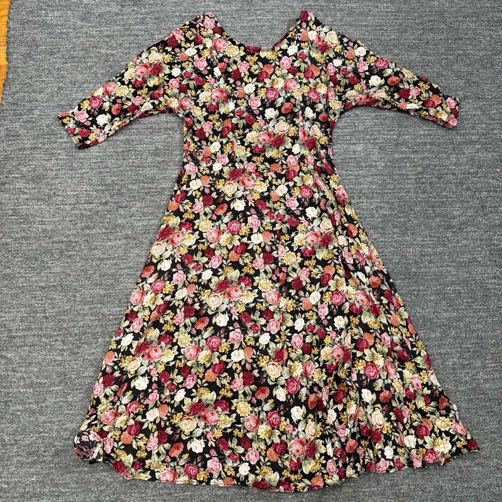 Vintage Ms Choice Dress Women 10 Floral Fit and Flare Midi Prairie Homestead 90s