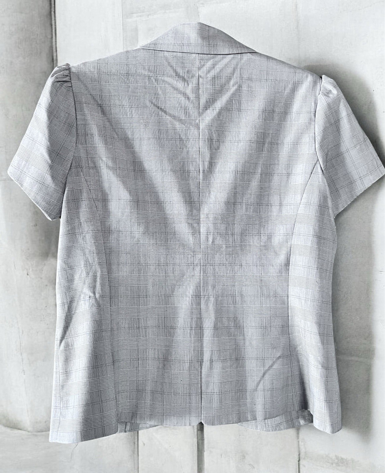 White House Black Market Herringbone Blazer Dove Gray Short Sleeve Jacket Sz 12