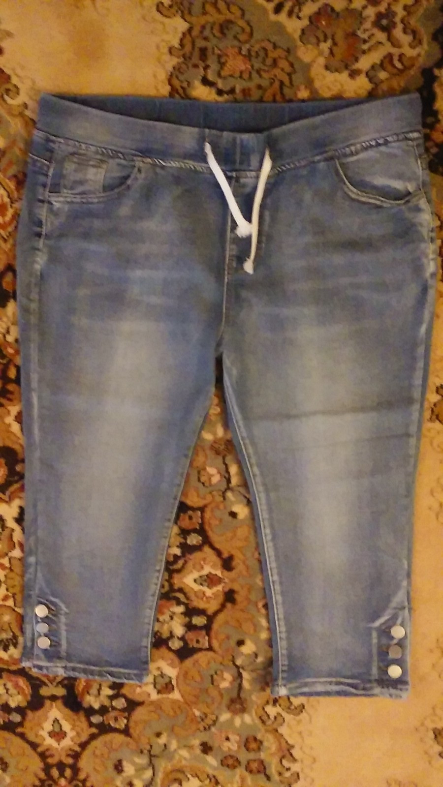 Vintage Denim Blue Capri Pants Light Wash New Metal Button Detail 2XL (Smaller!)