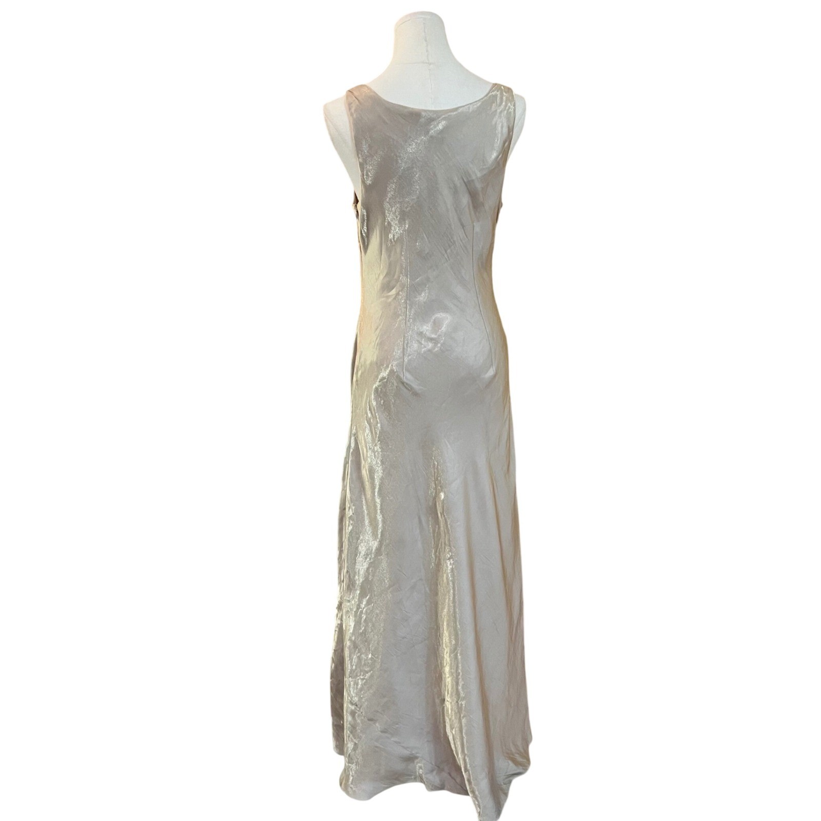 Vintage Alex Evenings Champagne Metallic Rayon Slip Maxi Dress 90s Formal 12