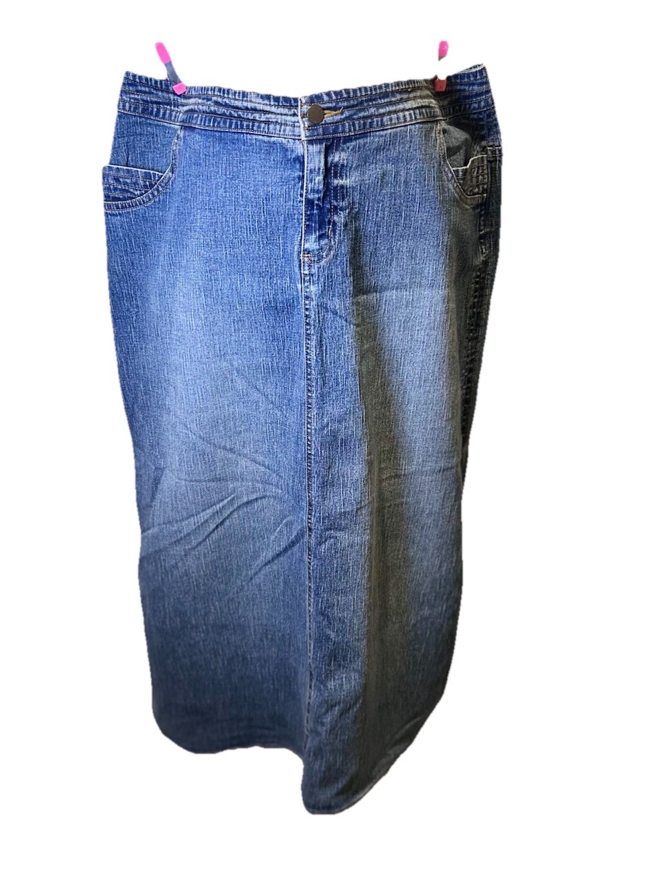 Cato Vintage Denim Maxi Skirt Modest Side Slit Cross Over High Waist Blue 16