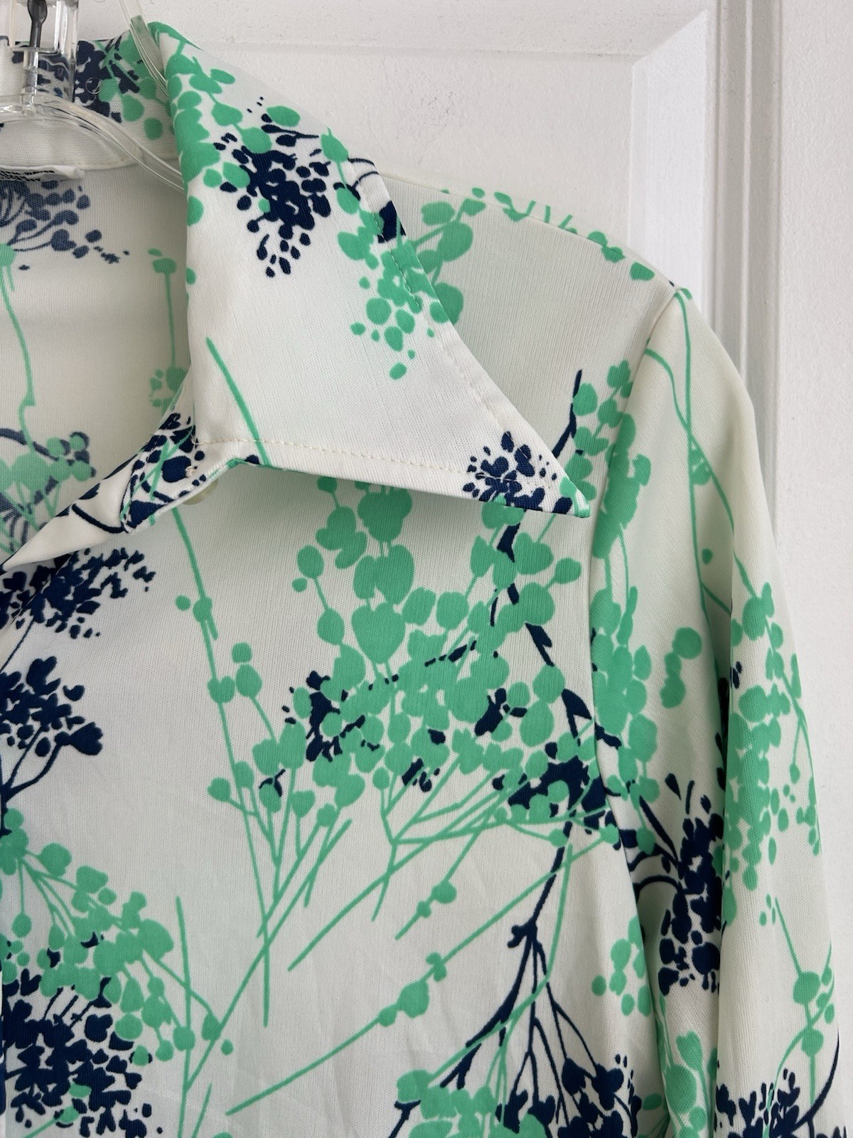 VTG 70’S ALFRED DUNNER POLYESTER DISCO FLORAL SHIRT BLOUSE DAGGER COLLAR TAG 14