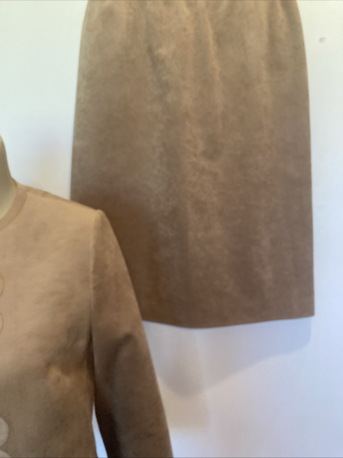 vintage faux suede size 12 brown below knee skirt suit