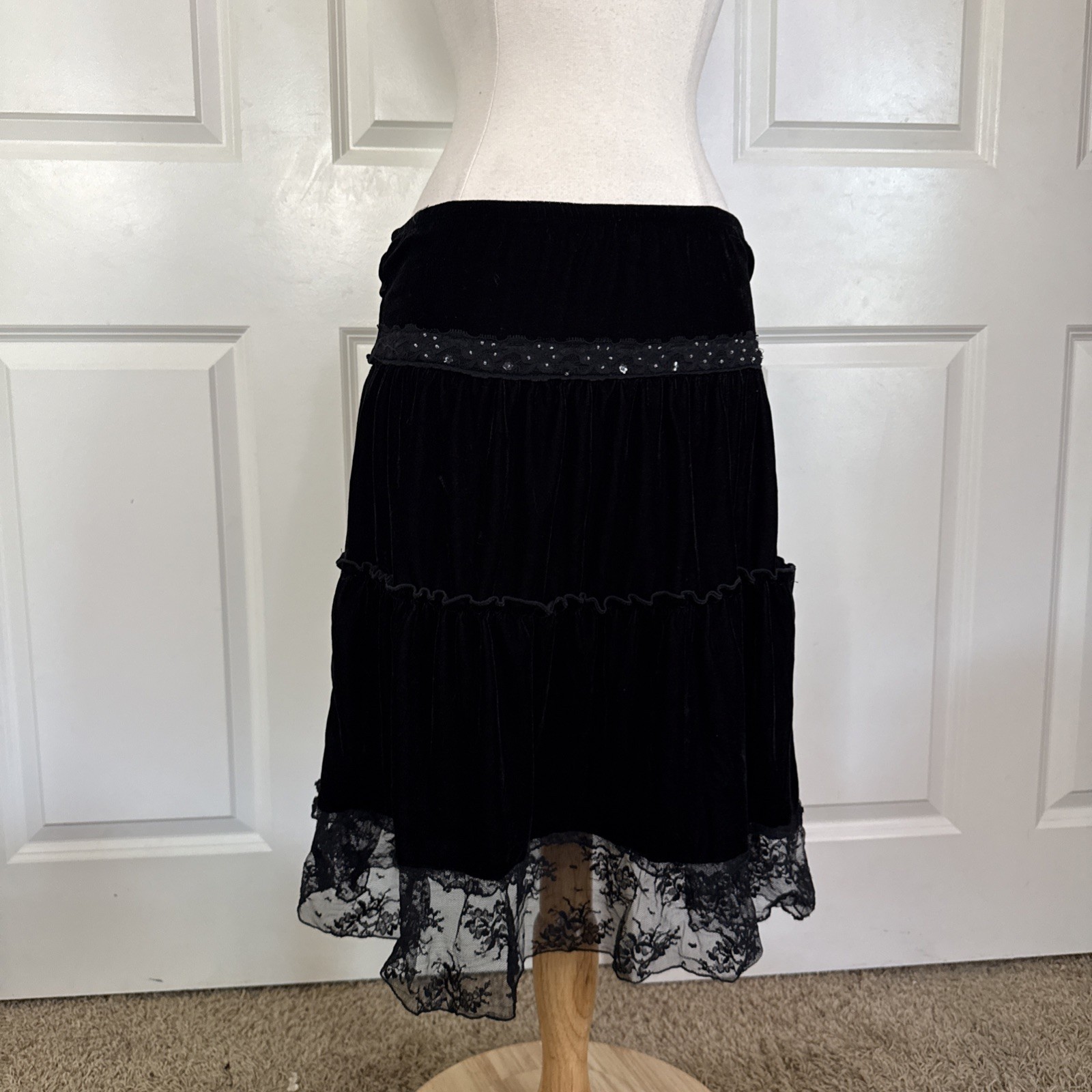 Vintage 90s Whimigoth Velour Skirt Beaded Amy Byer Sz L Dark Fairy Y2k Rare Vamp