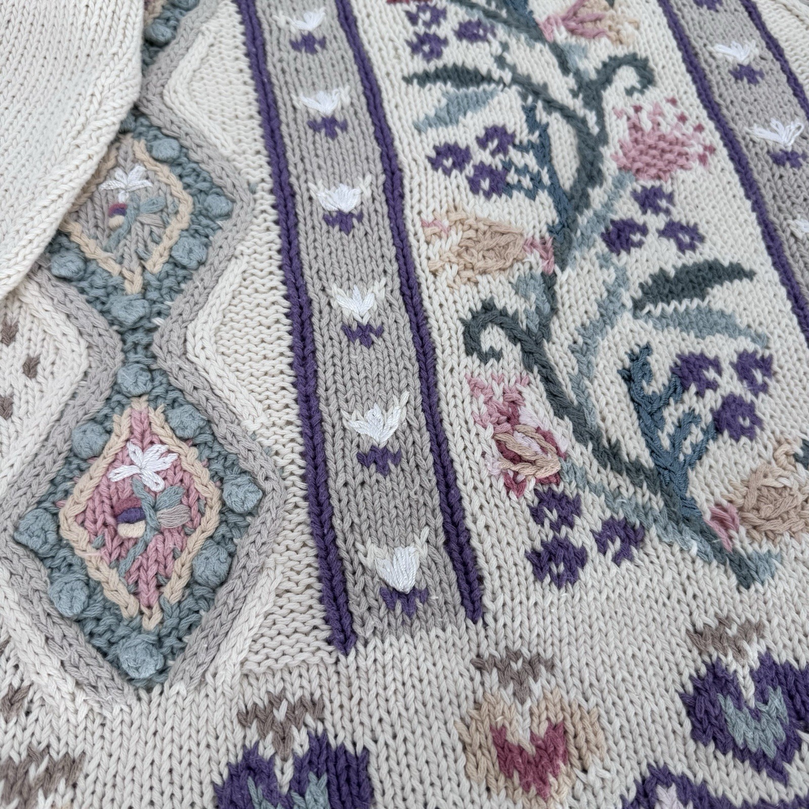 Vintage 90s Cottagecore Floral Tunic Sweater | Embroidered Boho Granny Core L