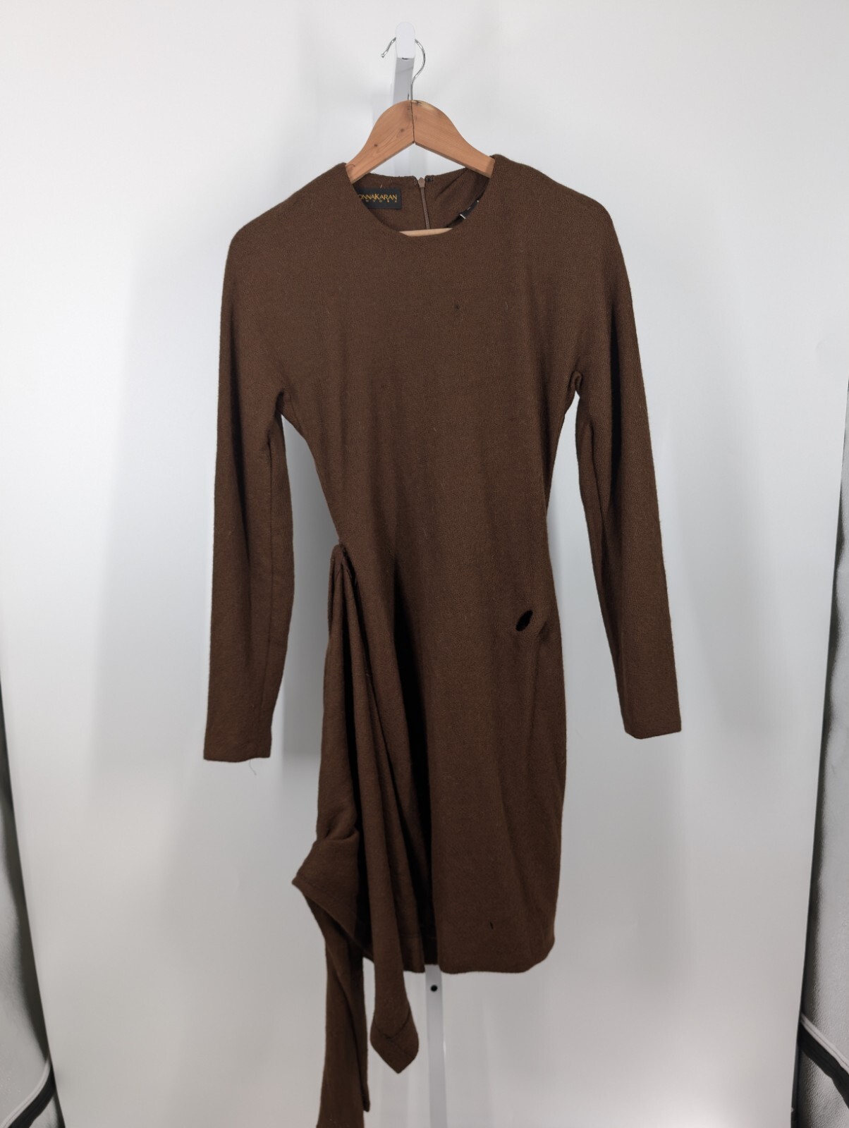 Donna Karan Vtg 80s 90s Alpaca Wrap Apron Knot Tie Dress Collection Runway