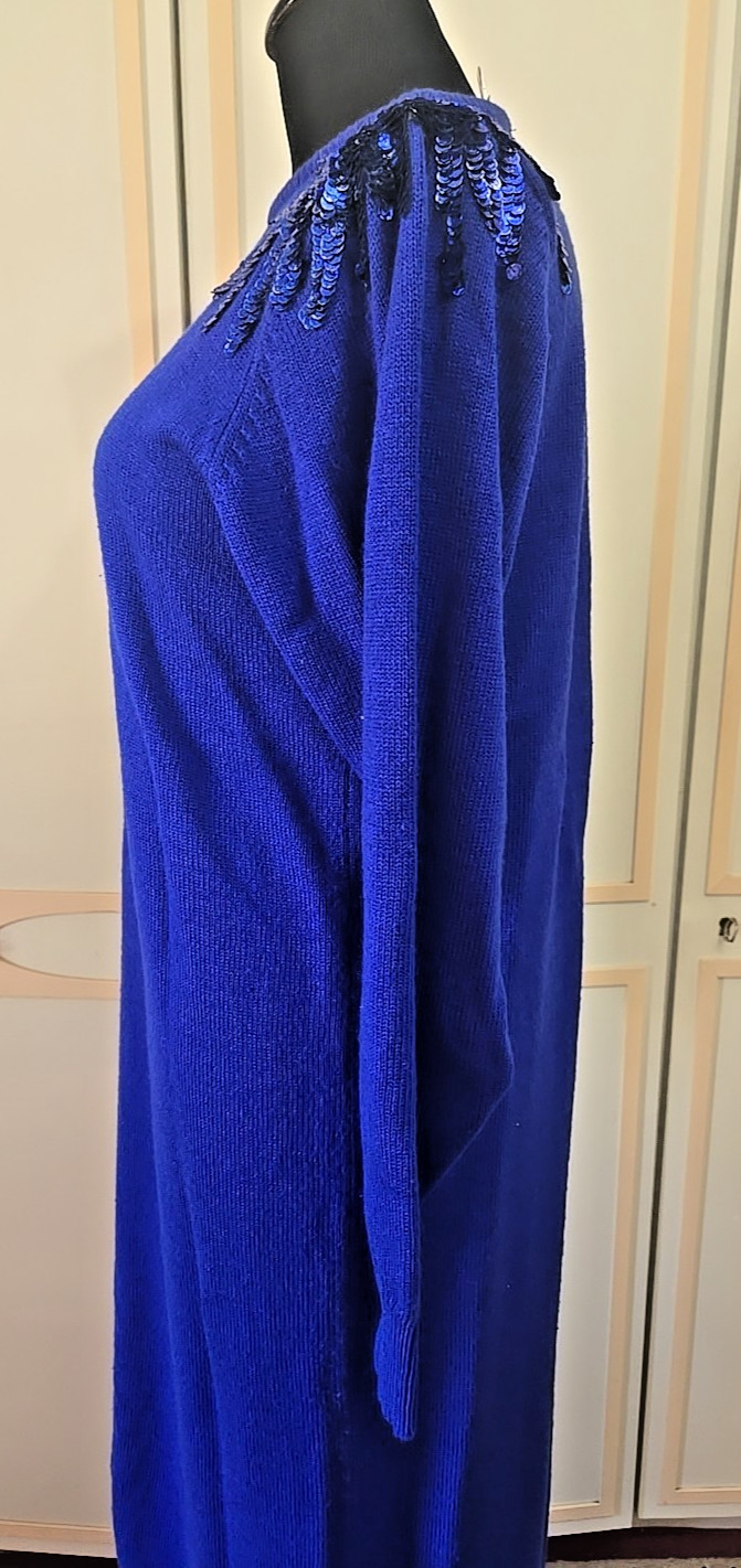 Vintage 80s Blue Sweater Dress by Plain Jane~ Knee-Length, Sequin Details, M