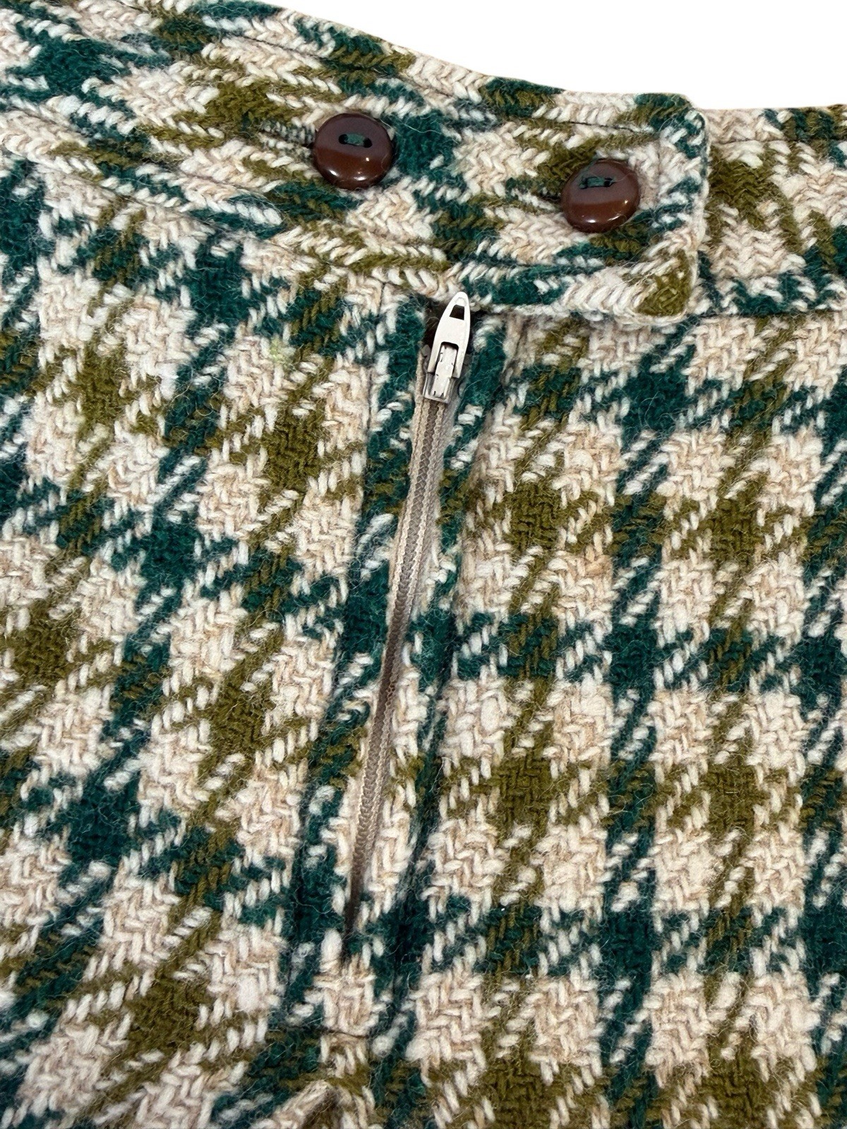 Vintage 70s Tami A Line Skirt Tweed Houndstooth Plaid Knit Wool Academic Preppy