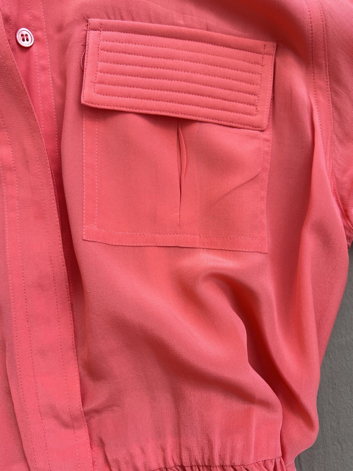 Vintage CASI Peach Orange Front Pockets Belted 100% Silk Women’s Dress Sz 10