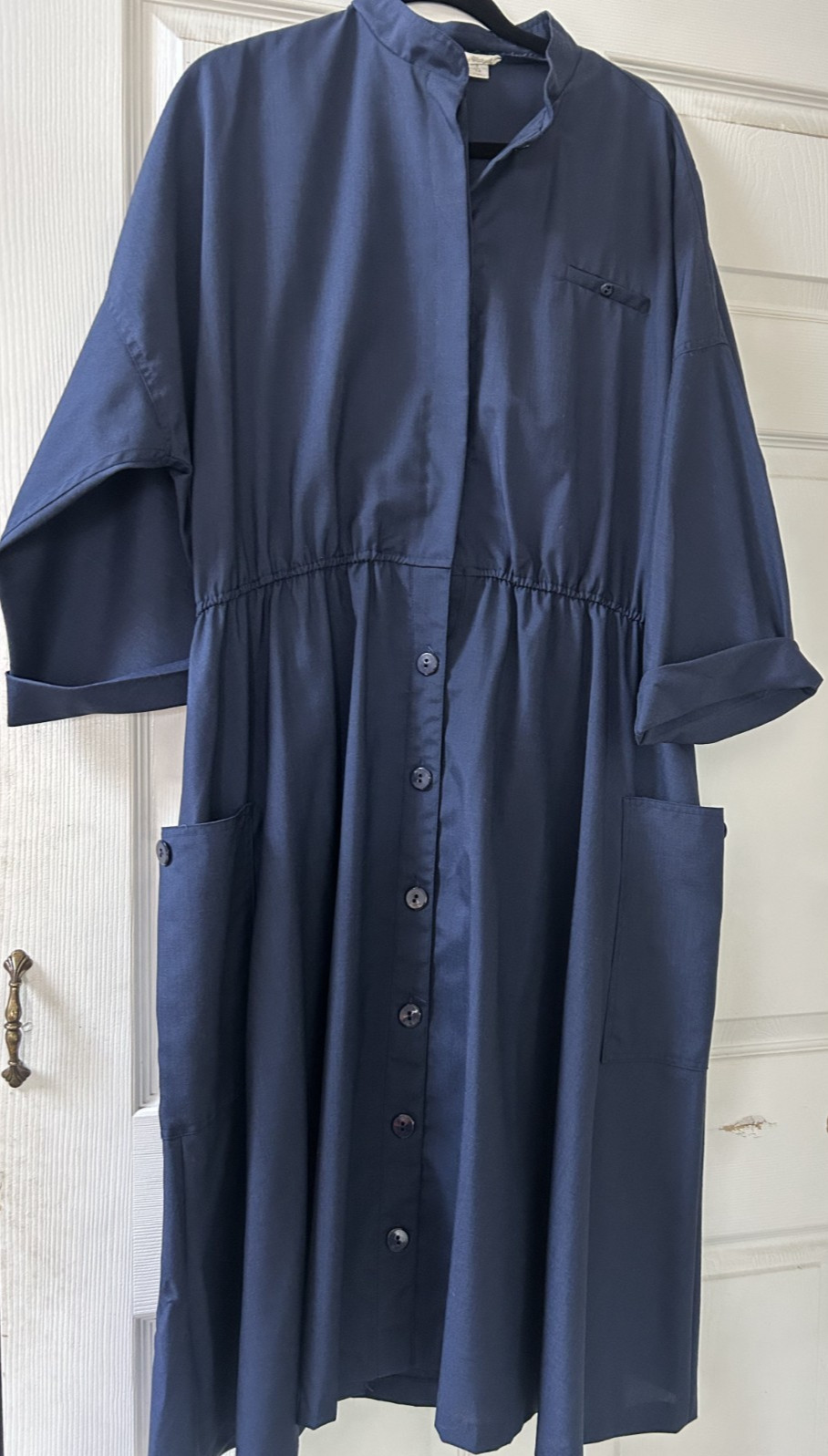 Women’s Unique pocket Dress utility minimal Lagenlook blue Modest Prairie sz 14
