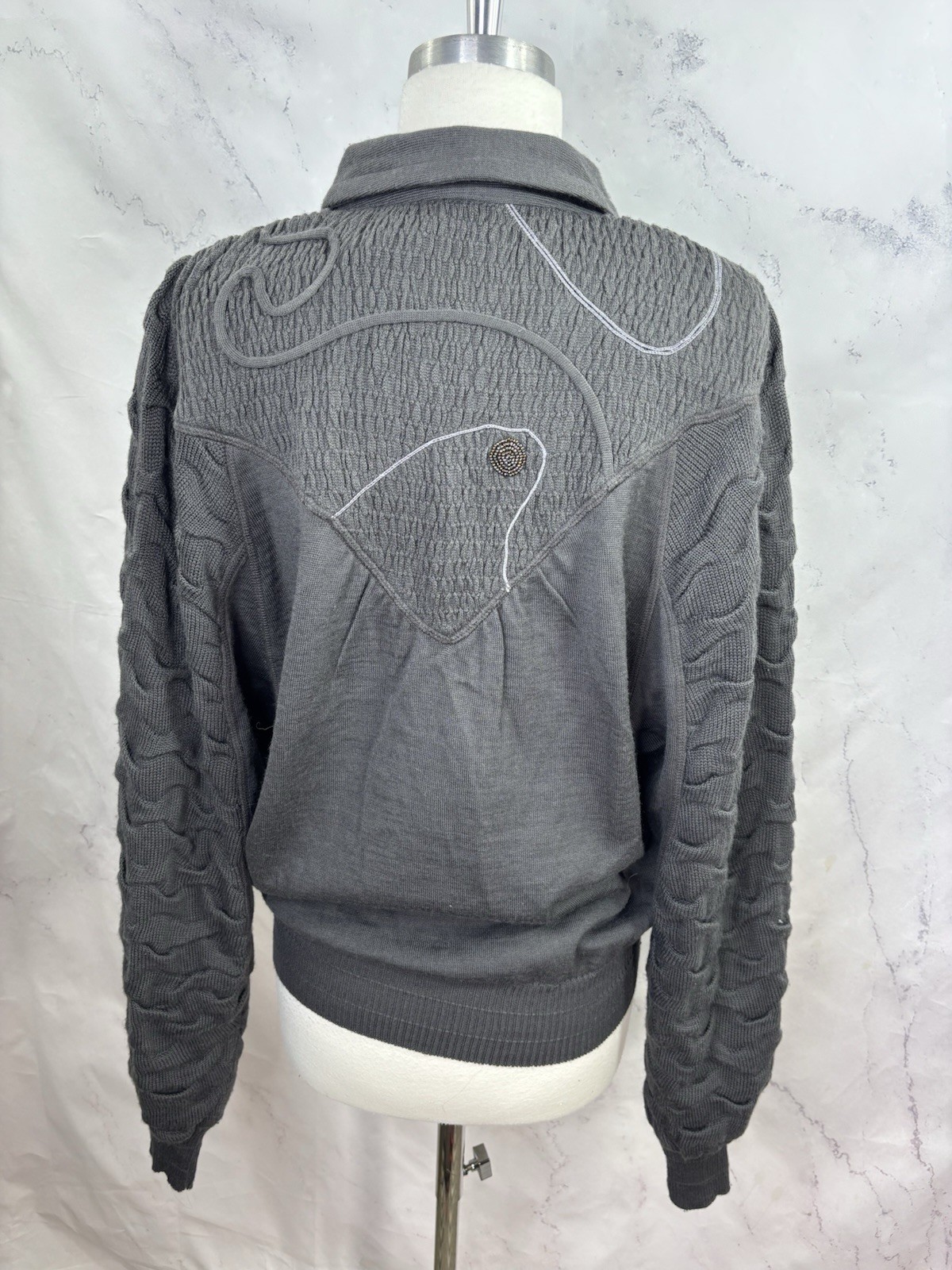 Vintage 80s MARC D’ALCY Paris Henley Sweater Gray Dolman Sleeves Wool Retro sz S