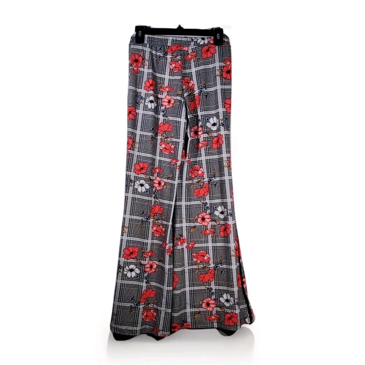 Vintage Y2K Hot Kiss Plaid Floral Wide Leg Pants High Waisted Flare Small