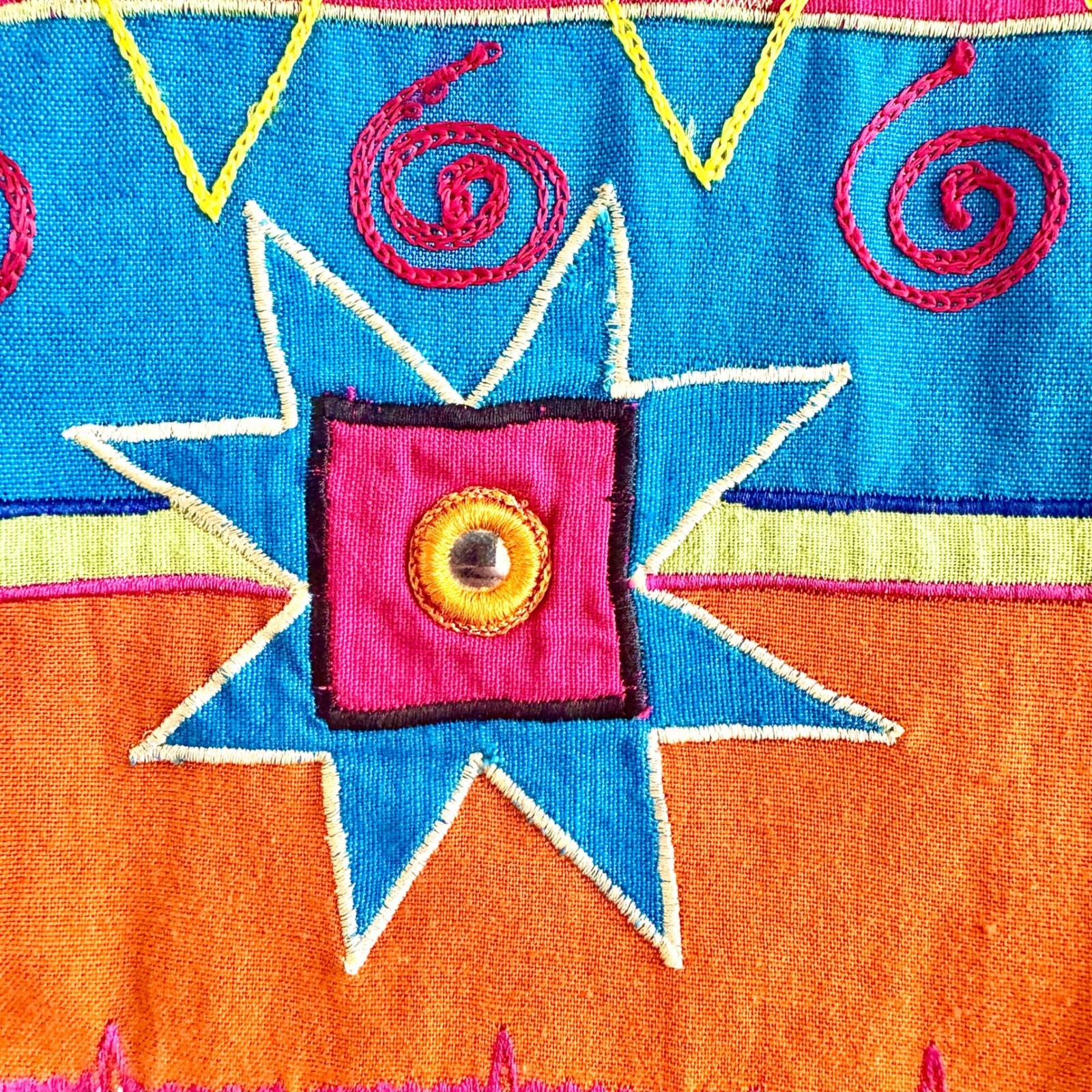 Indigo Moon Vintage Patchwork Jacket Womens Medium Embroidered Wearable Art Boho
