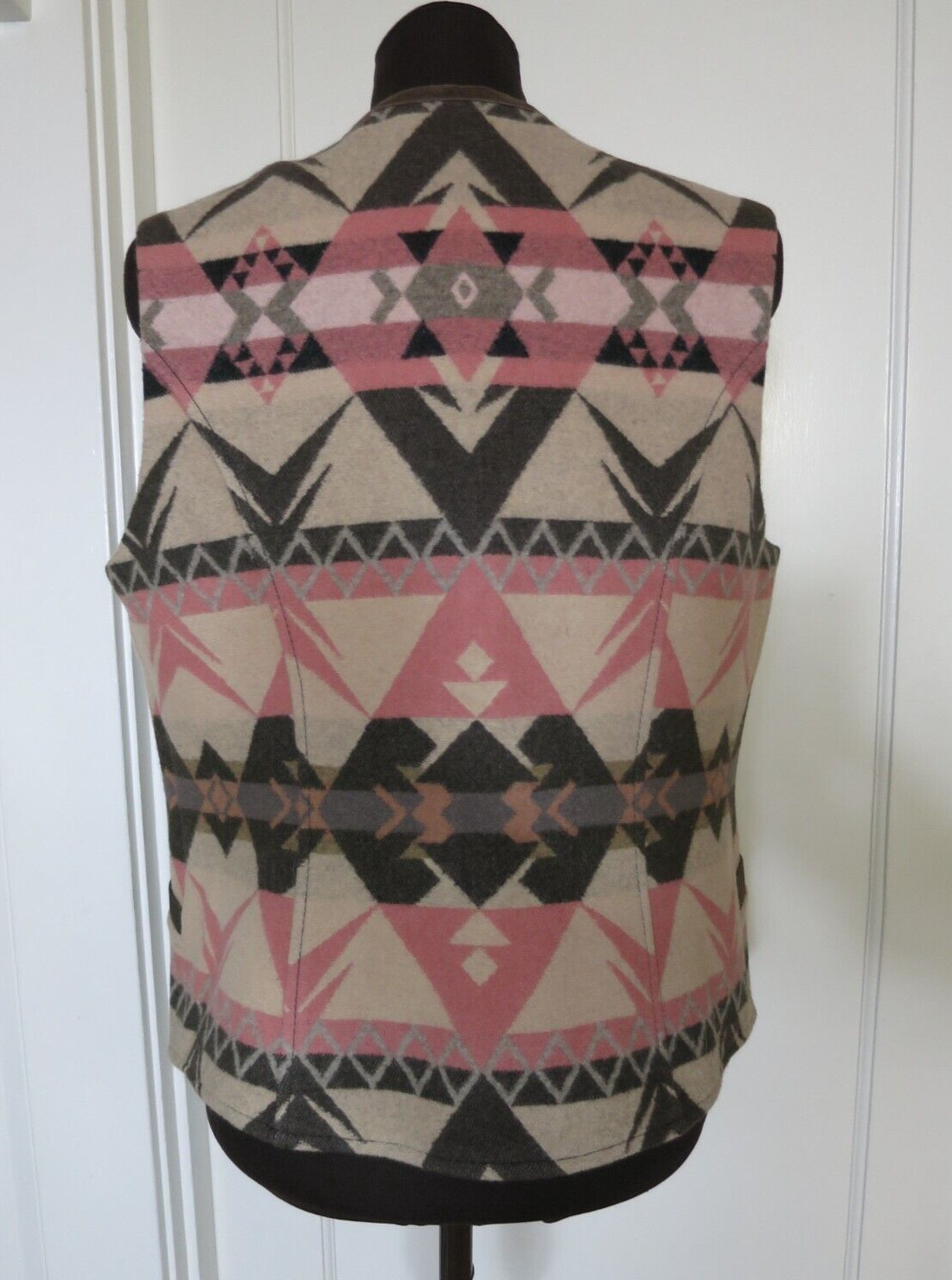 Vtg Pendleton Vest Wool Suede Trim Brown Beige Salmon Tassels Southwest Medium