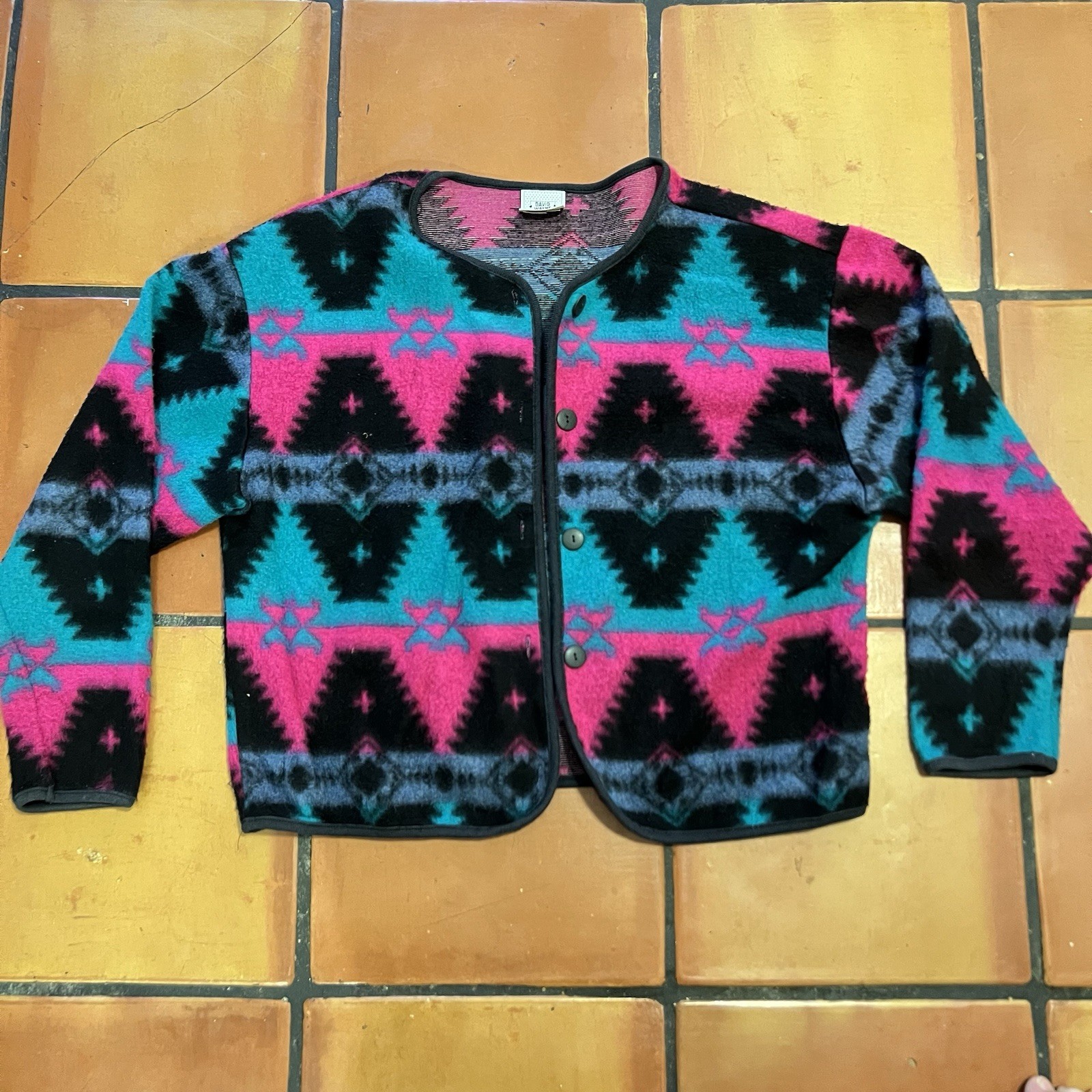 Vintage David Wayne Fleece Blanket Jacket Women’s Medium Aztec Western 80s 90s
