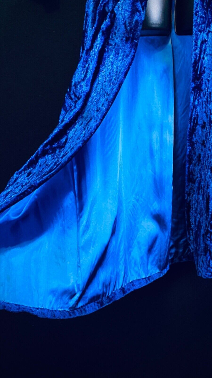 Vintage 1960s long blue crushed velvet jacket cobalt duster mod swing coat XS S
