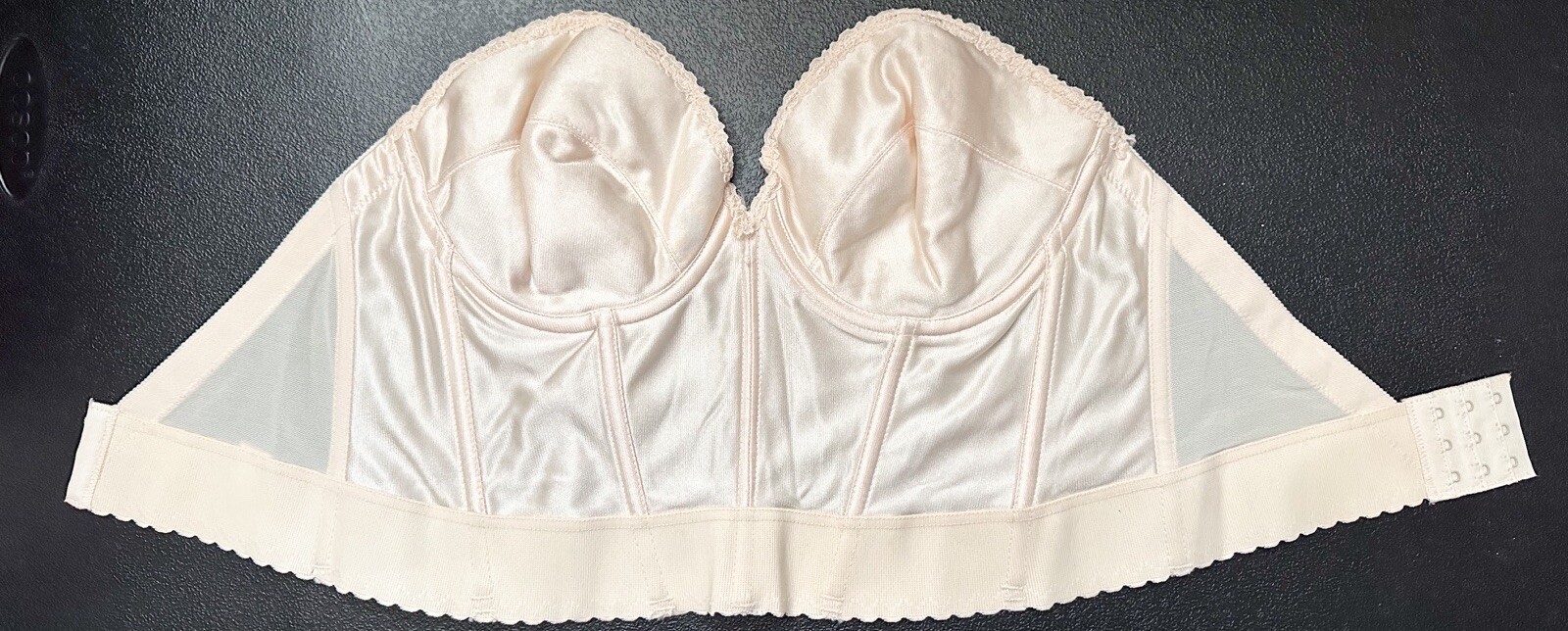 Vintage 1960s Carnival Bustier Corset V Back Bra Boned Ivory Lingerie 36D Retro
