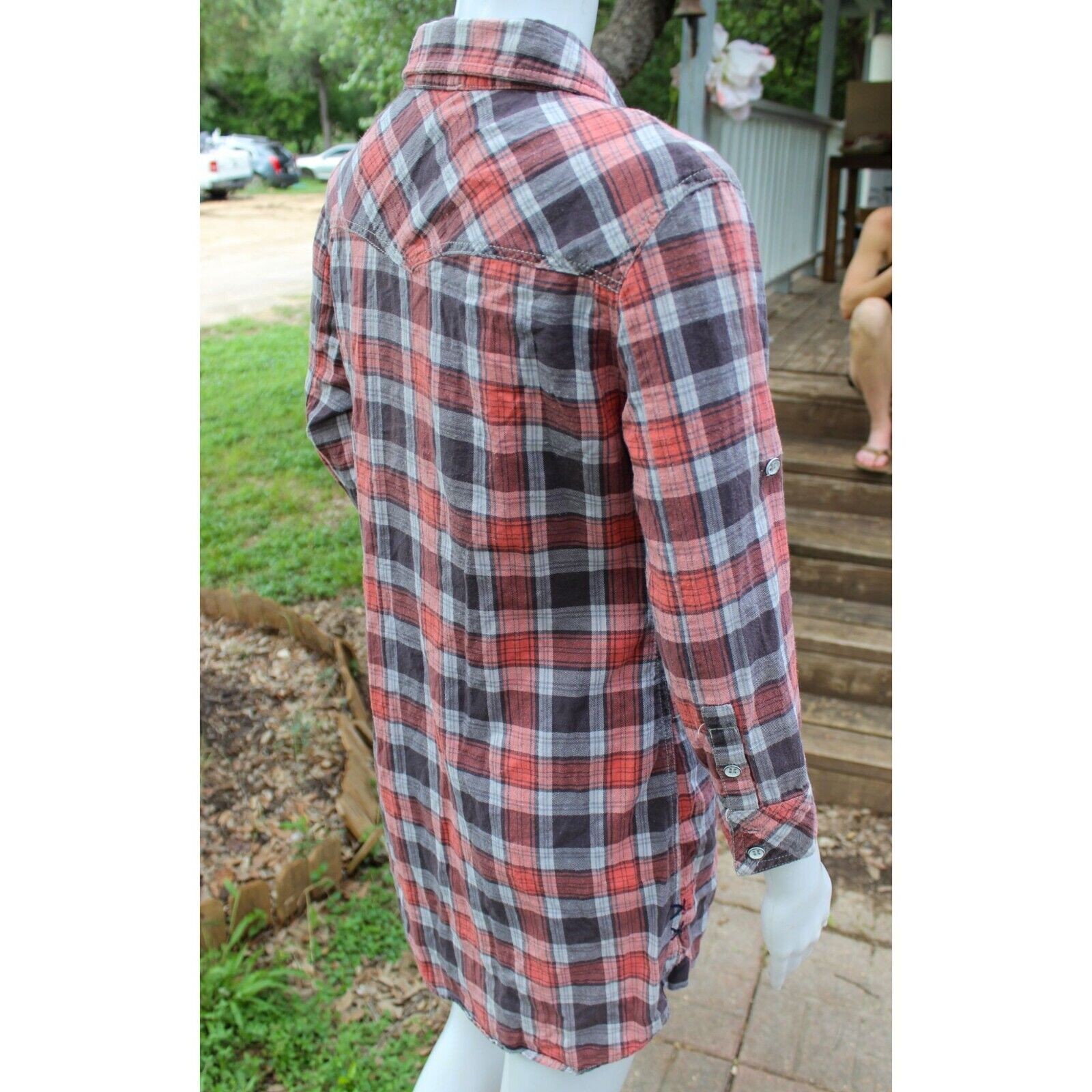 Y2K Vintage Miss Me Plaid Button-Down Shirt Dress W/ Sequin Pockets Size S